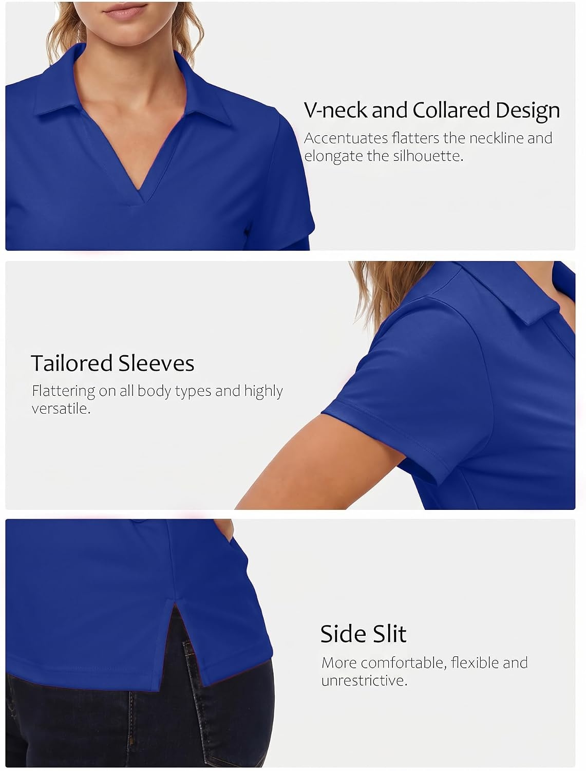 Stelle Womens Golf Polo Shirts V Neck UPF50+ Quick Dry Business Casual Tops(Royal Blue)