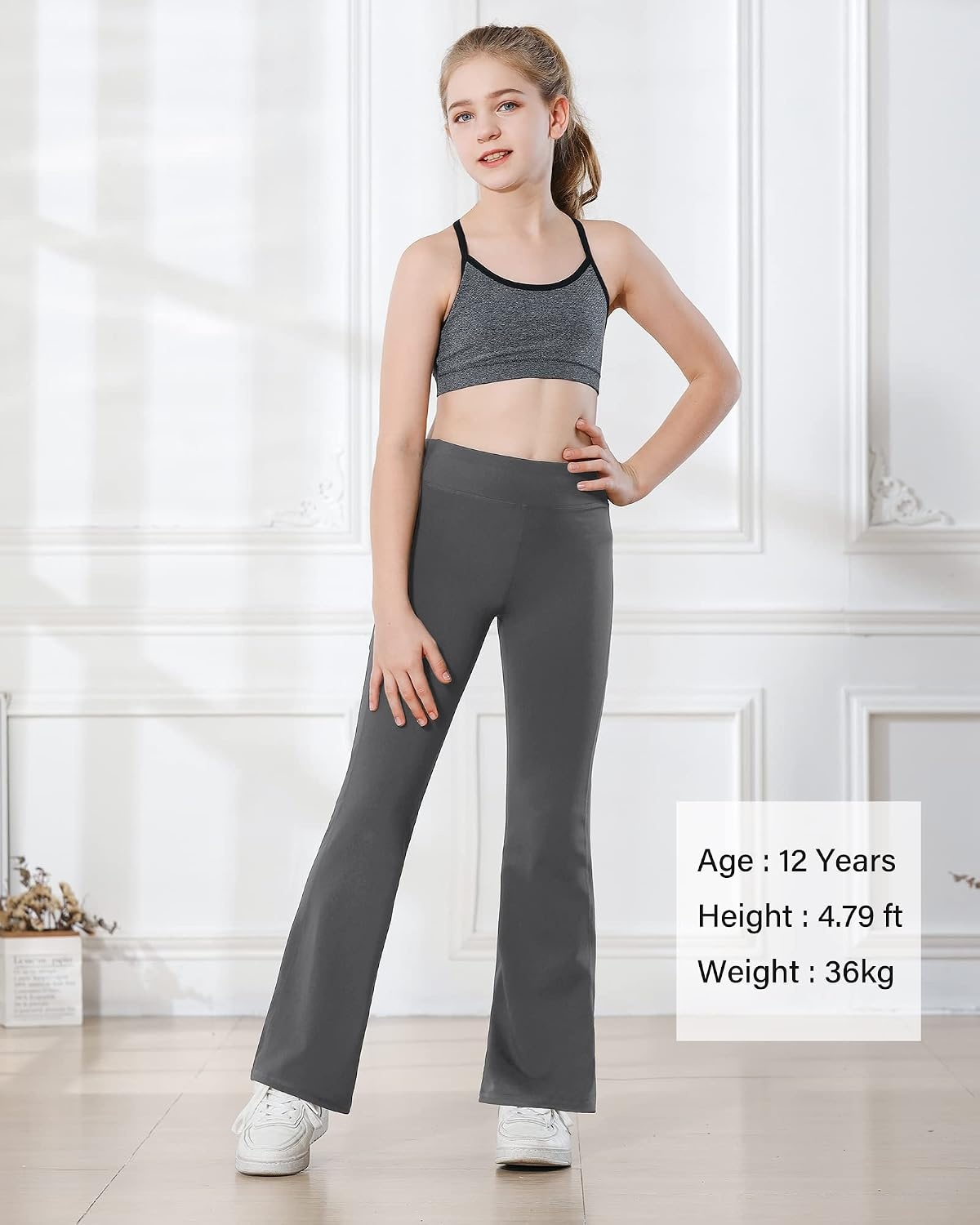 Stelle Girls Flare Leggings with Pockets High Waisted Bootcut Yoga Pants(04-b4-grey)