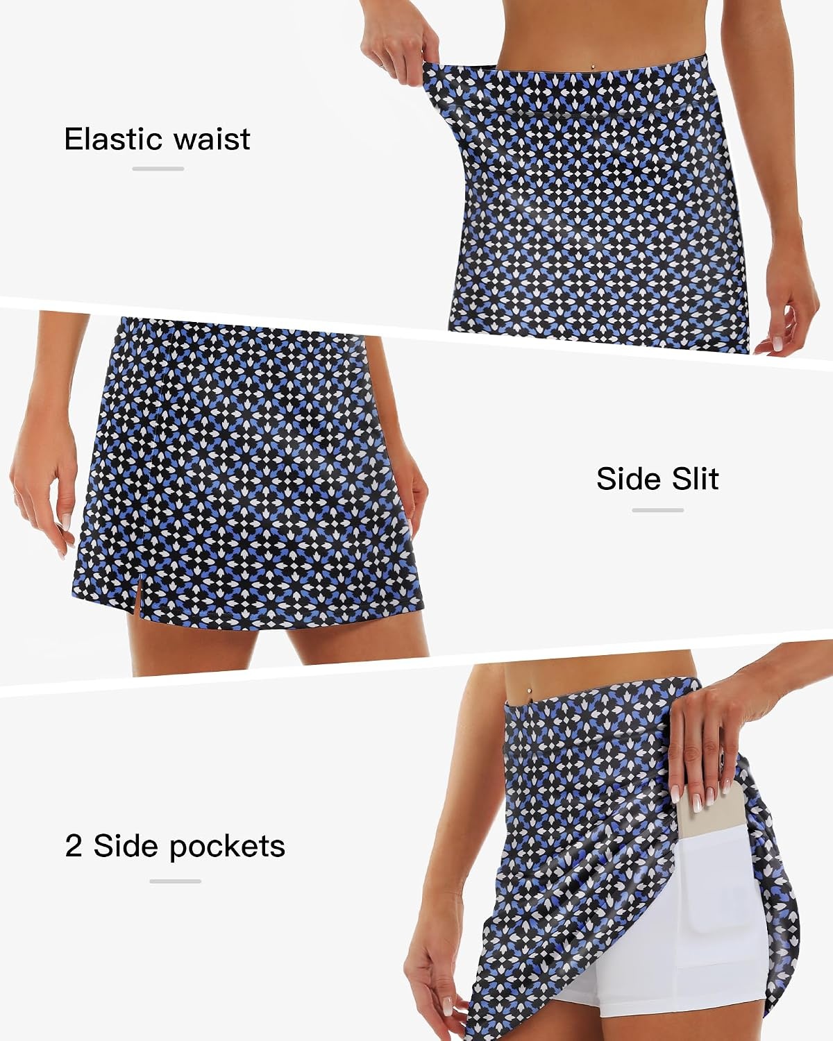 Stelle 17″ Golf Skirts for Women Pickleball Tennis Skorts with 2 Pockets | Athletic Skorts, High Waisted, Tummy Control, Built-In Shorts, Flattering Fit, Side Slits, Running(Geo Tiles Print)