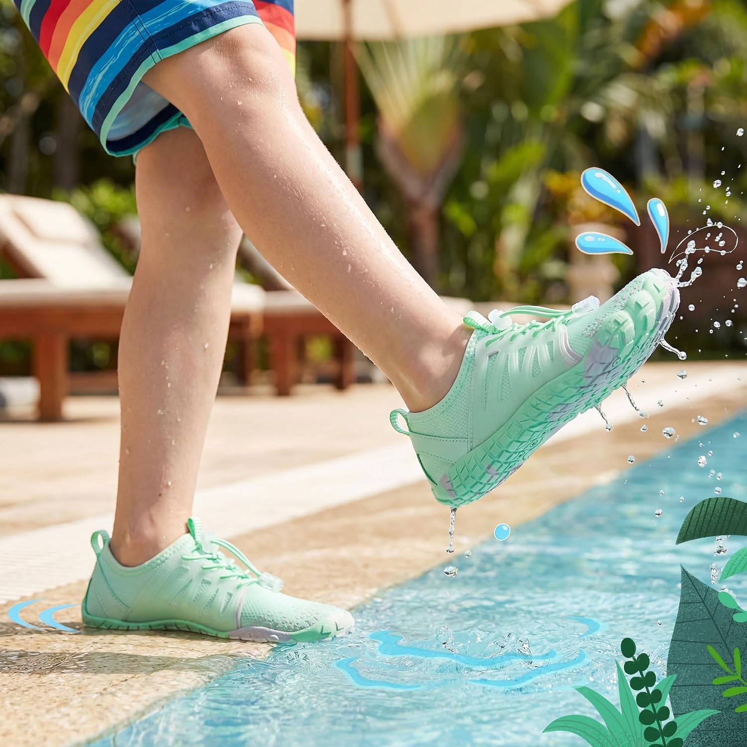 Stelle Kids Water Shoes TPU-Reinforced Barefoot | Non-Slip Quick Dry Packable Design with Cord-Lock Drawstring for Boys Girls-Beach Pool Hiking,Toddler to Big Kid(Mint Green)