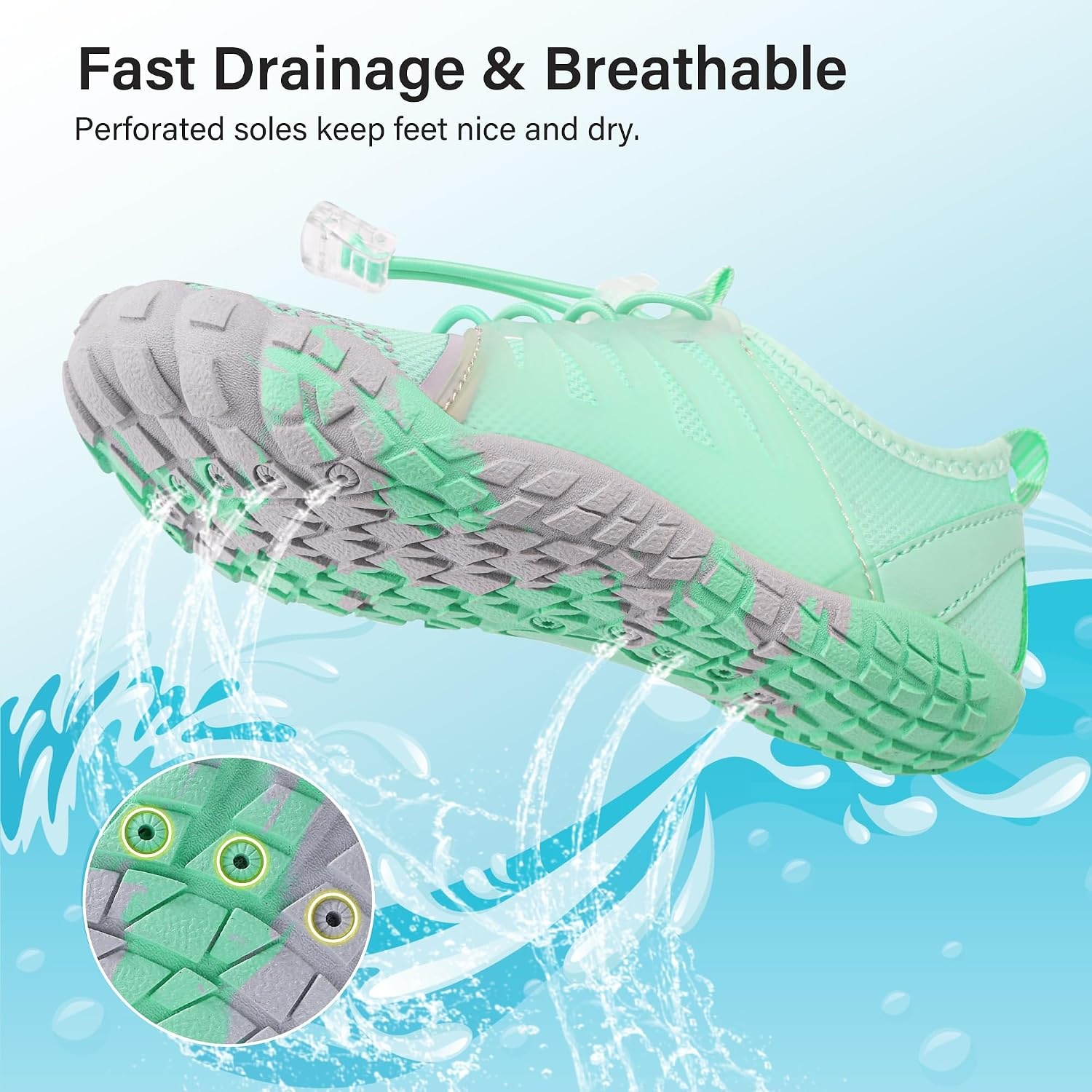 Stelle Kids Water Shoes TPU-Reinforced Barefoot | Non-Slip Quick Dry Packable Design with Cord-Lock Drawstring for Boys Girls-Beach Pool Hiking,Toddler to Big Kid(Mint Green)