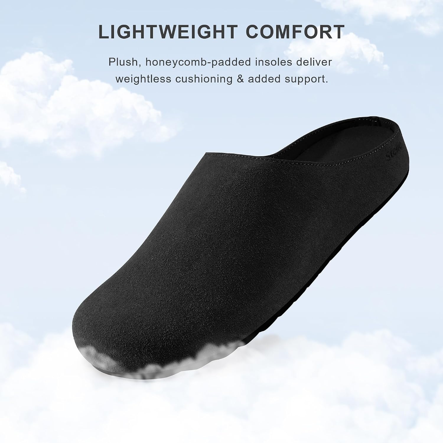 Stelle Clogs Women Mens Arch Support Suede Soft Cork Footbed Sandals Potato Shoes Slip on Home Slippers Non-Slip Comfort(A-black)
