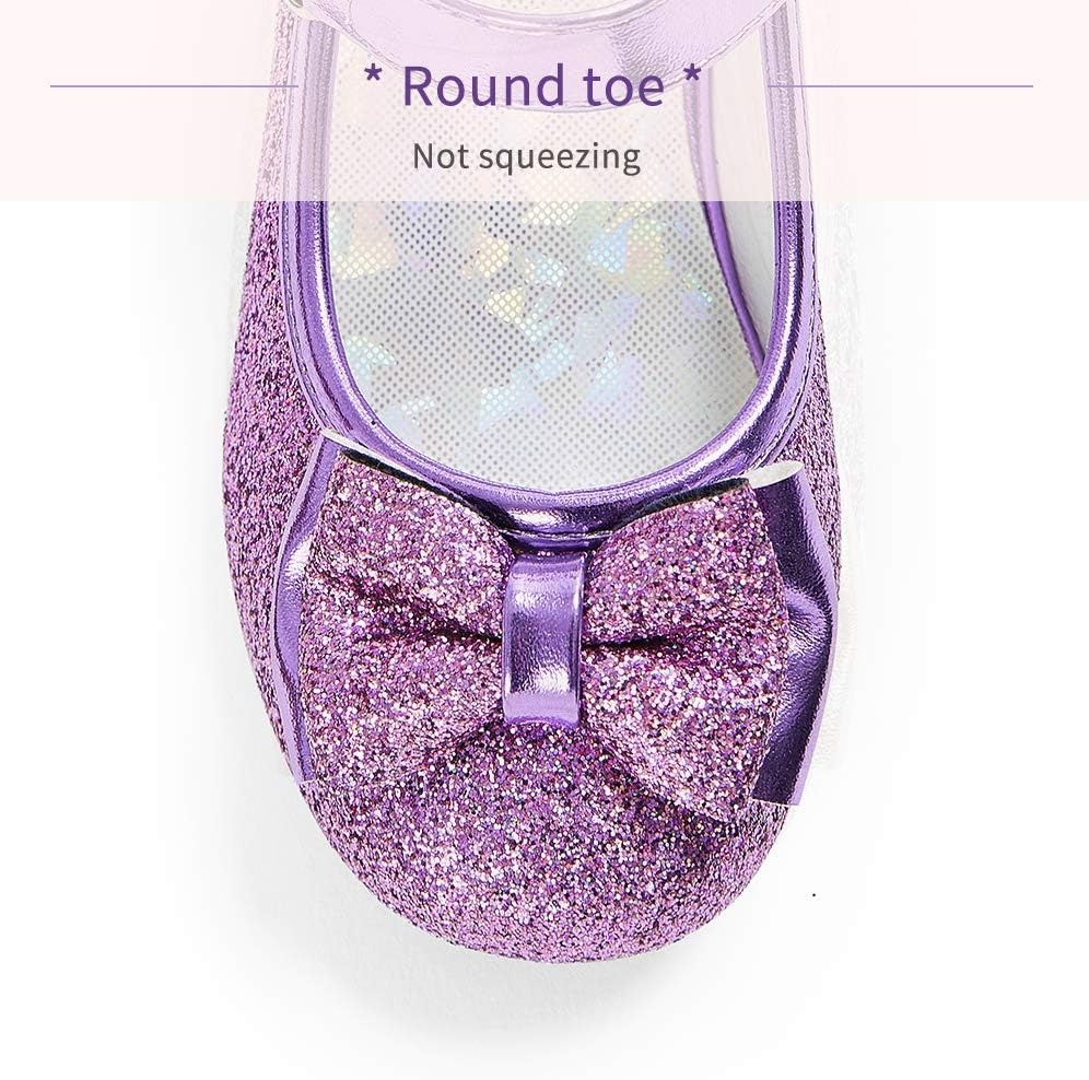 Stelle Girls Dress Shoes Glitter Princess Shoe Flower Mary Jane Low Heels Party Wedding Prom Footwear for Toddler Kids(T08-purple Glitter)