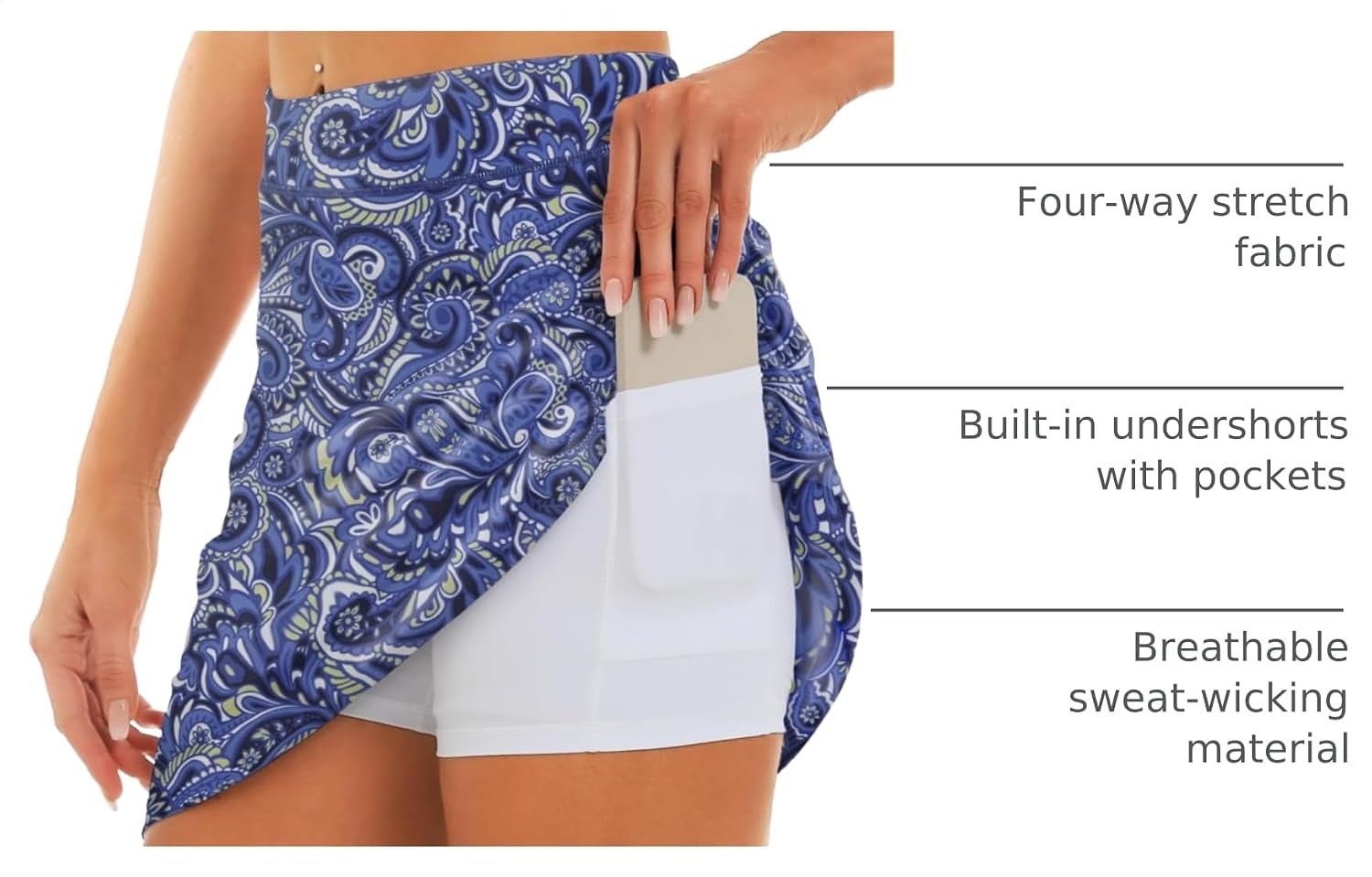 Stelle 17″ Golf Skirts for Women Pickleball Tennis Skorts with 2 Pockets | Athletic Skorts, High Waisted, Tummy Control, Built-In Shorts, Flattering Fit, Side Slits, Running(Twirly Paisley Print)