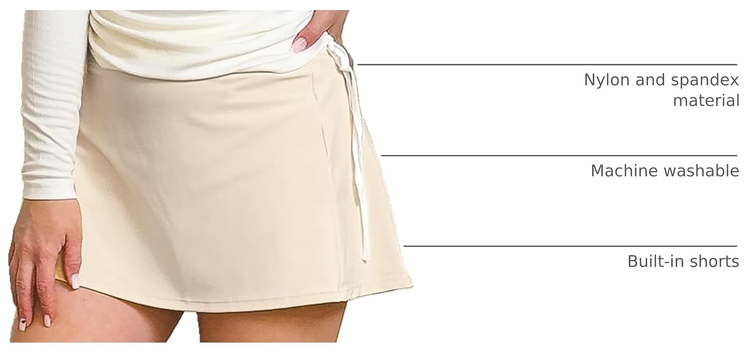 Stelle Women’s Tennis Golf Skirts High Waisted Athletic Skorts with Pockets | Built-In Shorts, Athletic Skirt, Tummy Control, Stretchy, Running, Pickleball, Workout, Casual, Skorts for Woman(White Beige)