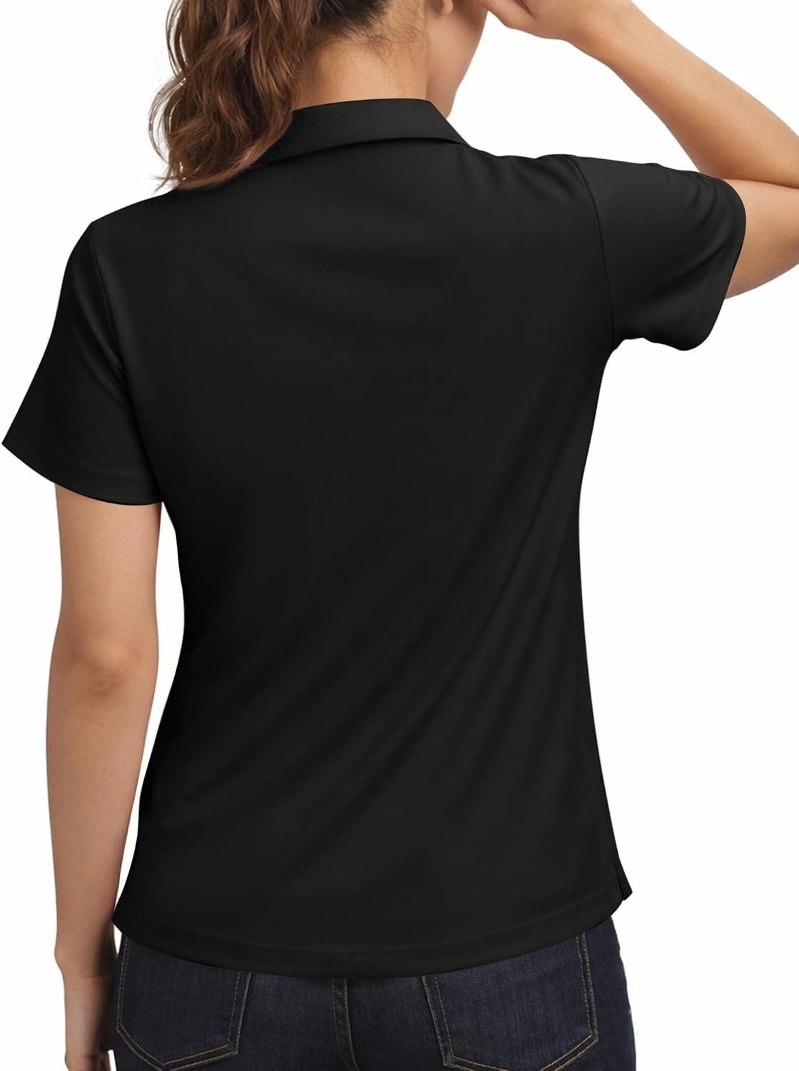 Stelle Womens Golf Polo Shirts V Neck UPF50+ Quick Dry Business Casual Tops(Black)