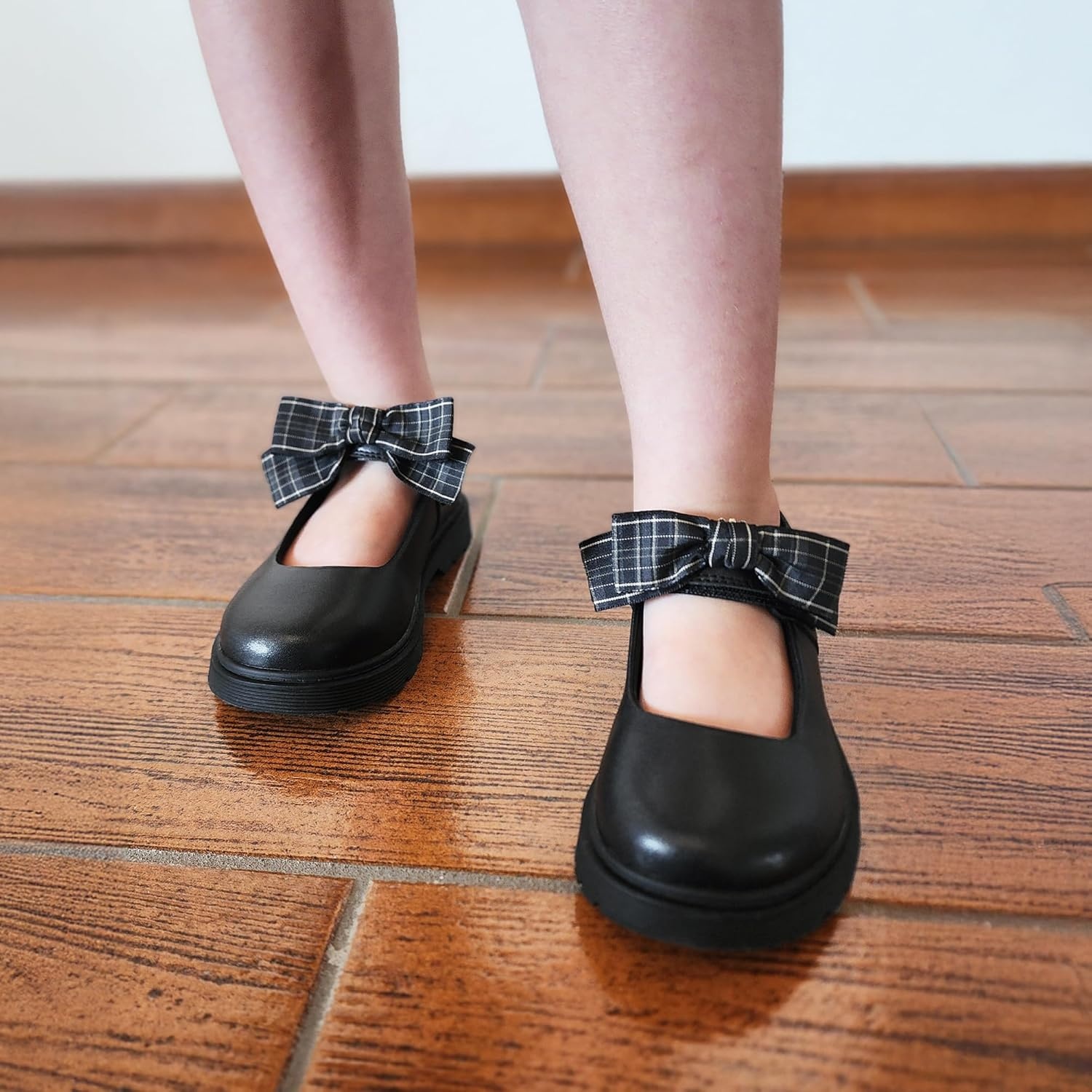 Stelle Girls Mary Jane Shoes School Uniform Flats Dress Shoes Detachable Bow Chunky Formal for Little/Big Kids(Black)