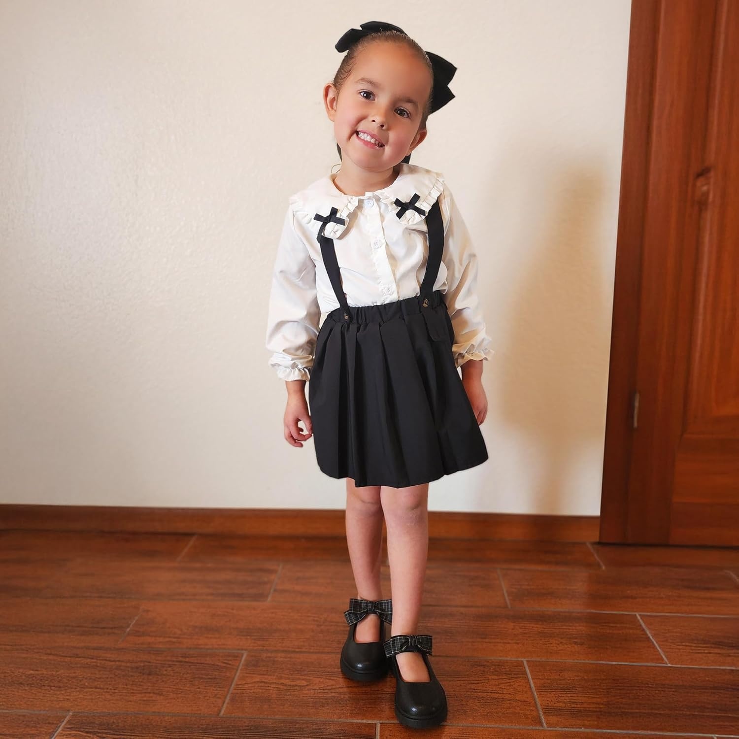 Stelle Girls Mary Jane Shoes School Uniform Flats Dress Shoes Detachable Bow Chunky Formal for Little/Big Kids(Black)