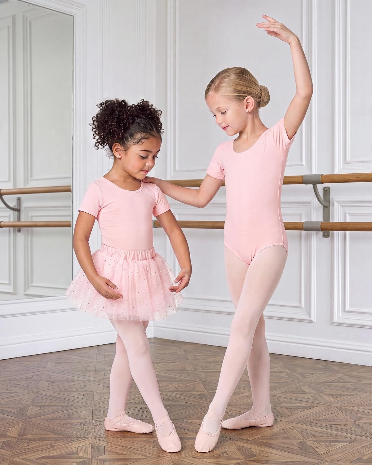 Stelle Girls Ballet Leotards Dance Outfits with Skirt and Footed Tights(02-ballet Pink (Shiny Tutu Skirt))
