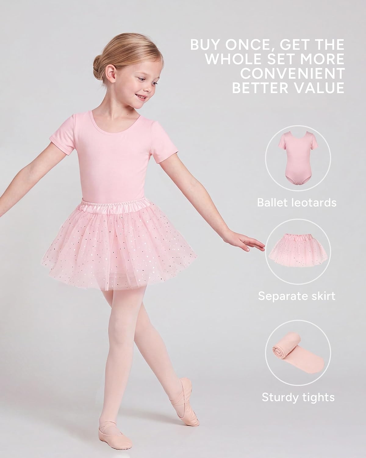 Stelle Girls Ballet Leotards Dance Outfits with Skirt and Footed Tights(02-ballet Pink (Shiny Tutu Skirt))
