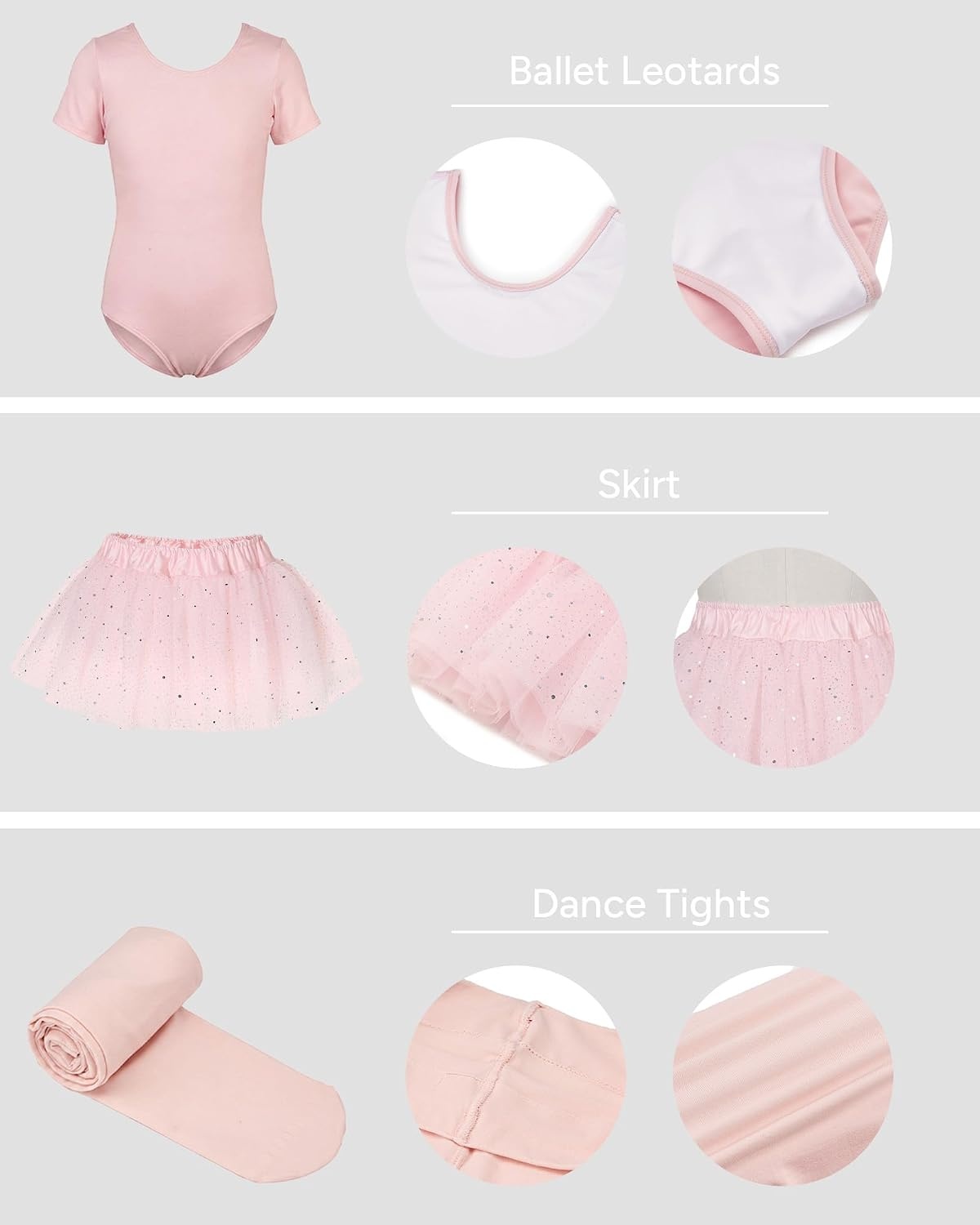 Stelle Girls Ballet Leotards Dance Outfits with Skirt and Footed Tights(02-ballet Pink (Shiny Tutu Skirt))