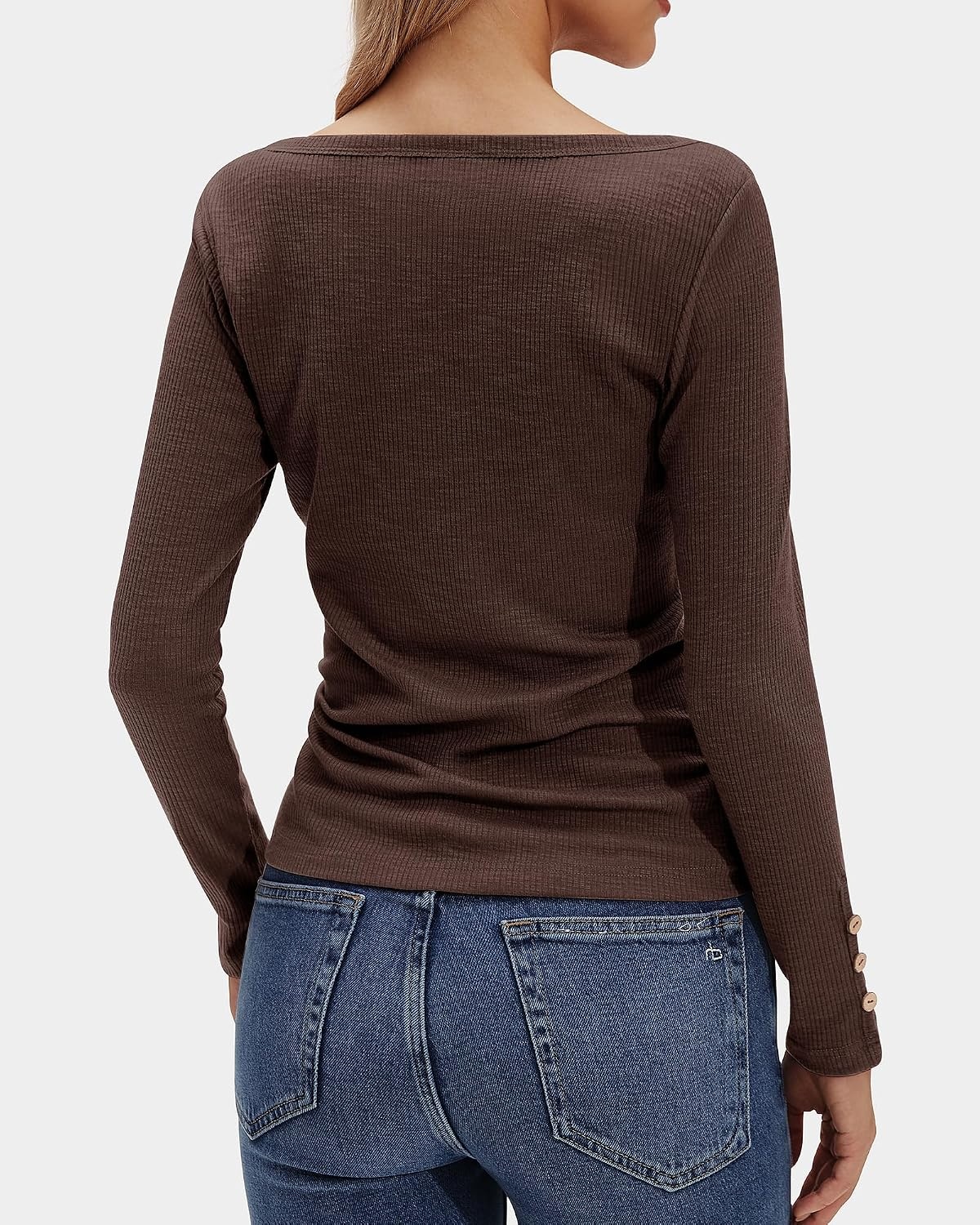 Stelle Women’s Long Sleeve Henley T Shirts Button Ribbed Knit Loose Fit Basic Tops Fall Fashion Outfits(Coffee)