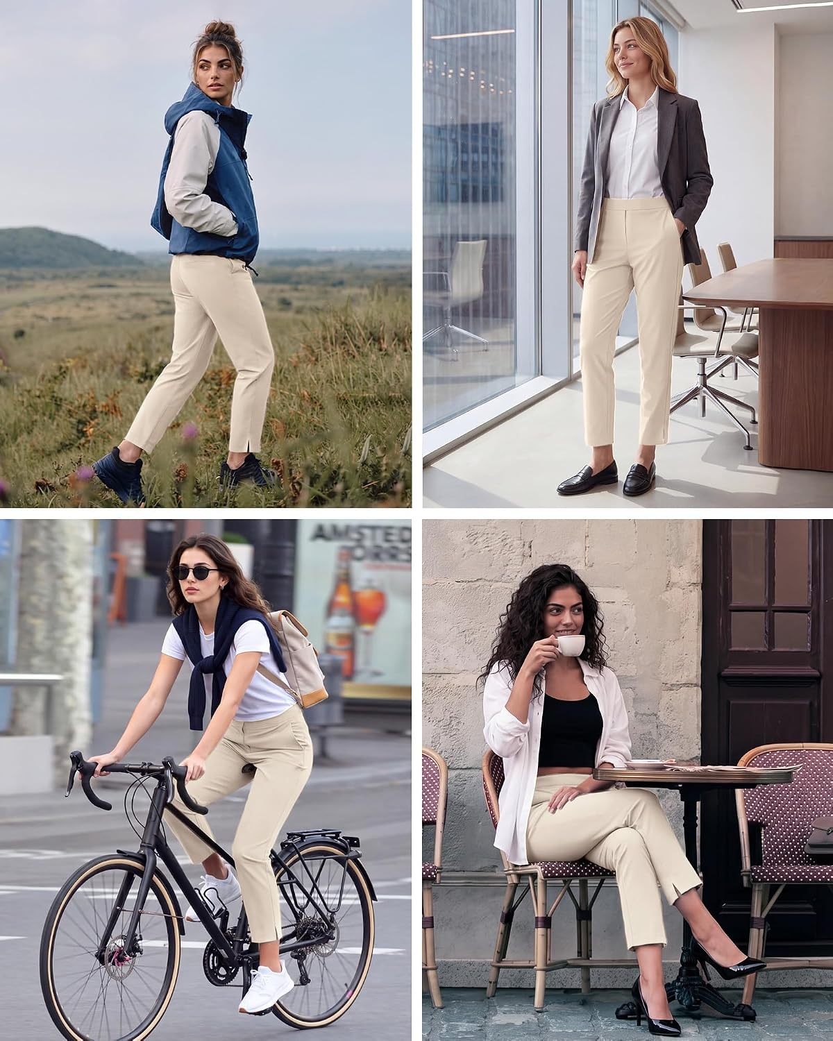 Stelle Women’s Golf Pants Stretch Business Casual Work Slacks 7/8 Ankle(White Beige)