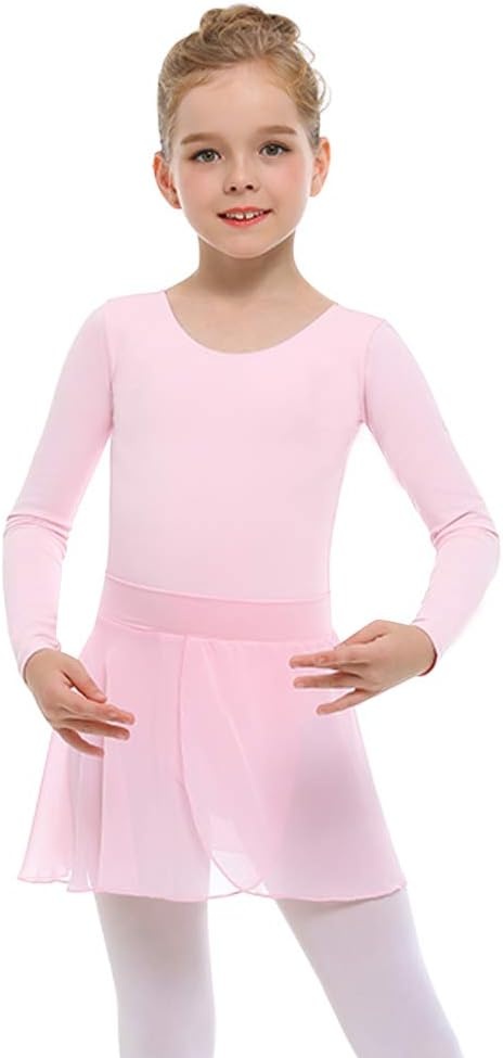 Stelle Girls Ballet Leotards Toddler Dance Outfit Combo with Pull on Skirt and Tights (Toddler/Little Kid/Big Kid)(04-ballet Pink-long Sleeve)