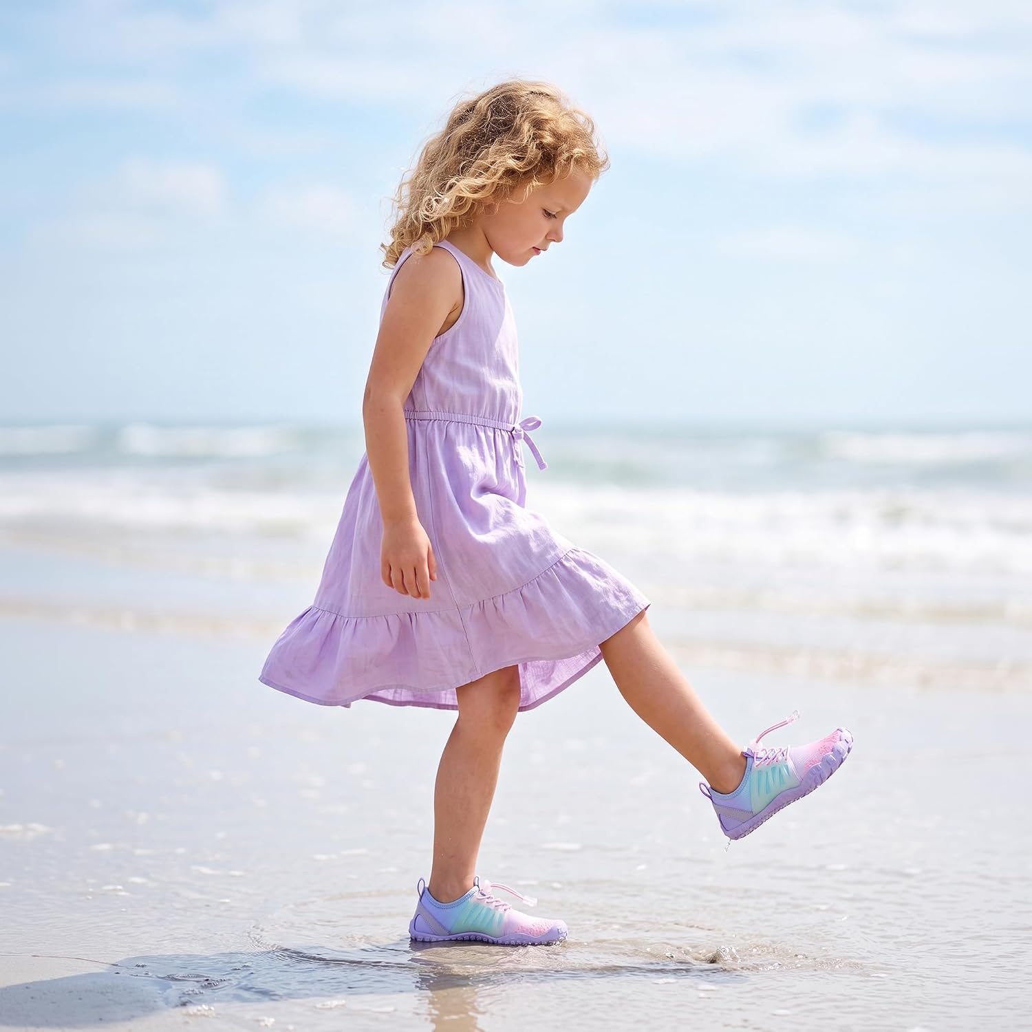 Stelle Kids Water Shoes TPU-Reinforced Barefoot | Non-Slip Quick Dry Packable Design with Cord-Lock Drawstring for Boys Girls-Beach Pool Hiking,Toddler to Big Kid(Mermaid Ombre)