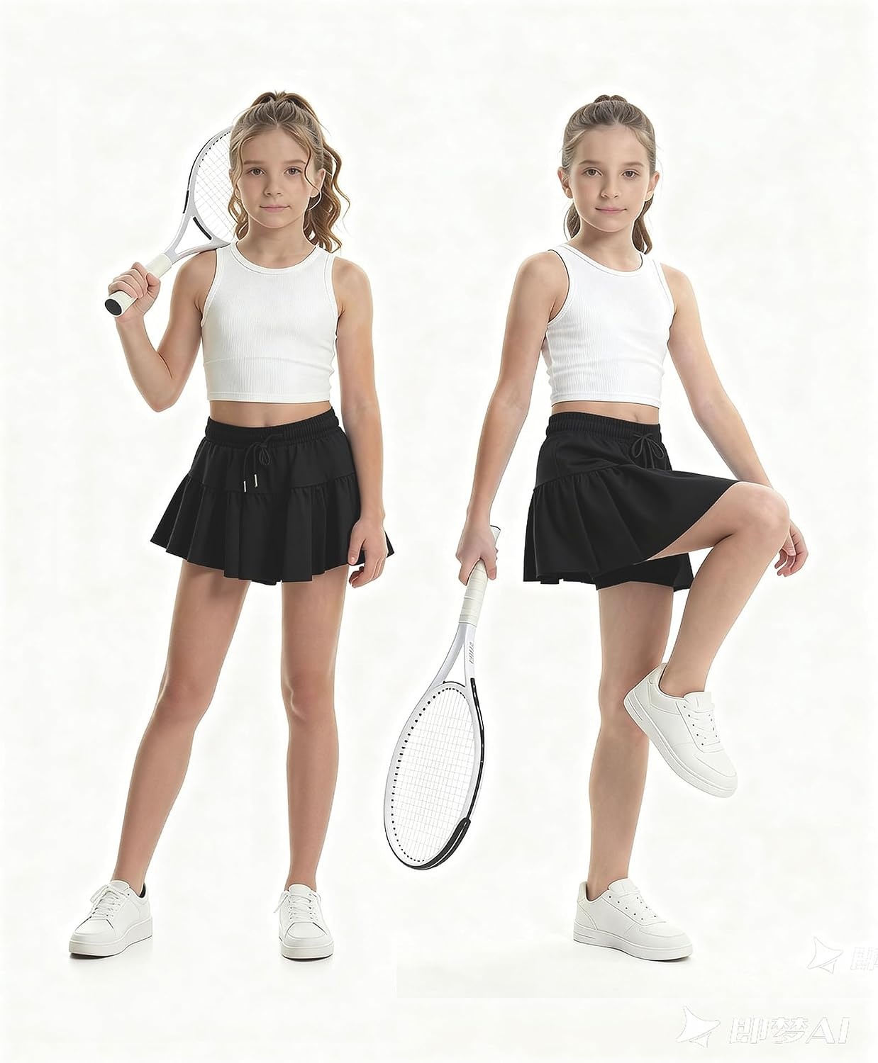 Stelle Girls 2 in 1 Butterfly Shorts Flowy Athletic Shorts with Pocket(Black)