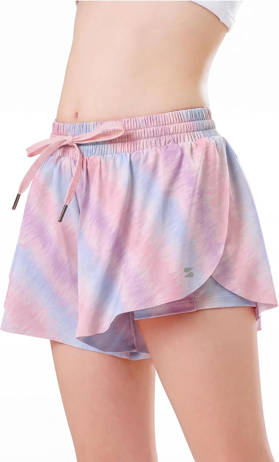 Stelle Girls Flowy Shorts with Pockets Athletic Running Skirt High Waist Butterfly 2 in 1 Sports Short 5-16 Years(Sugar Swirl)