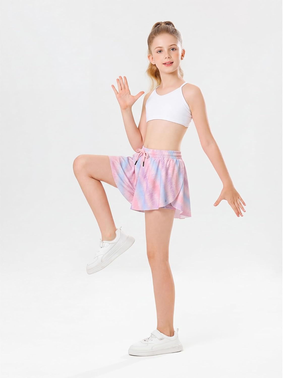 Stelle Girls Flowy Shorts with Pockets Athletic Running Skirt High Waist Butterfly 2 in 1 Sports Short 5-16 Years(Sugar Swirl)
