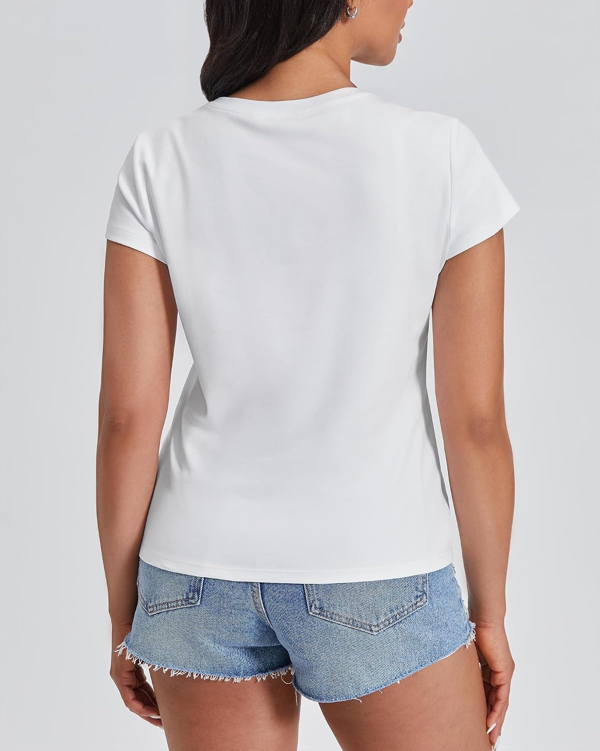 Stelle Women’s Cotton V-Neck T Shirt Short Sleeve Basic Tees Casual Tops(White)