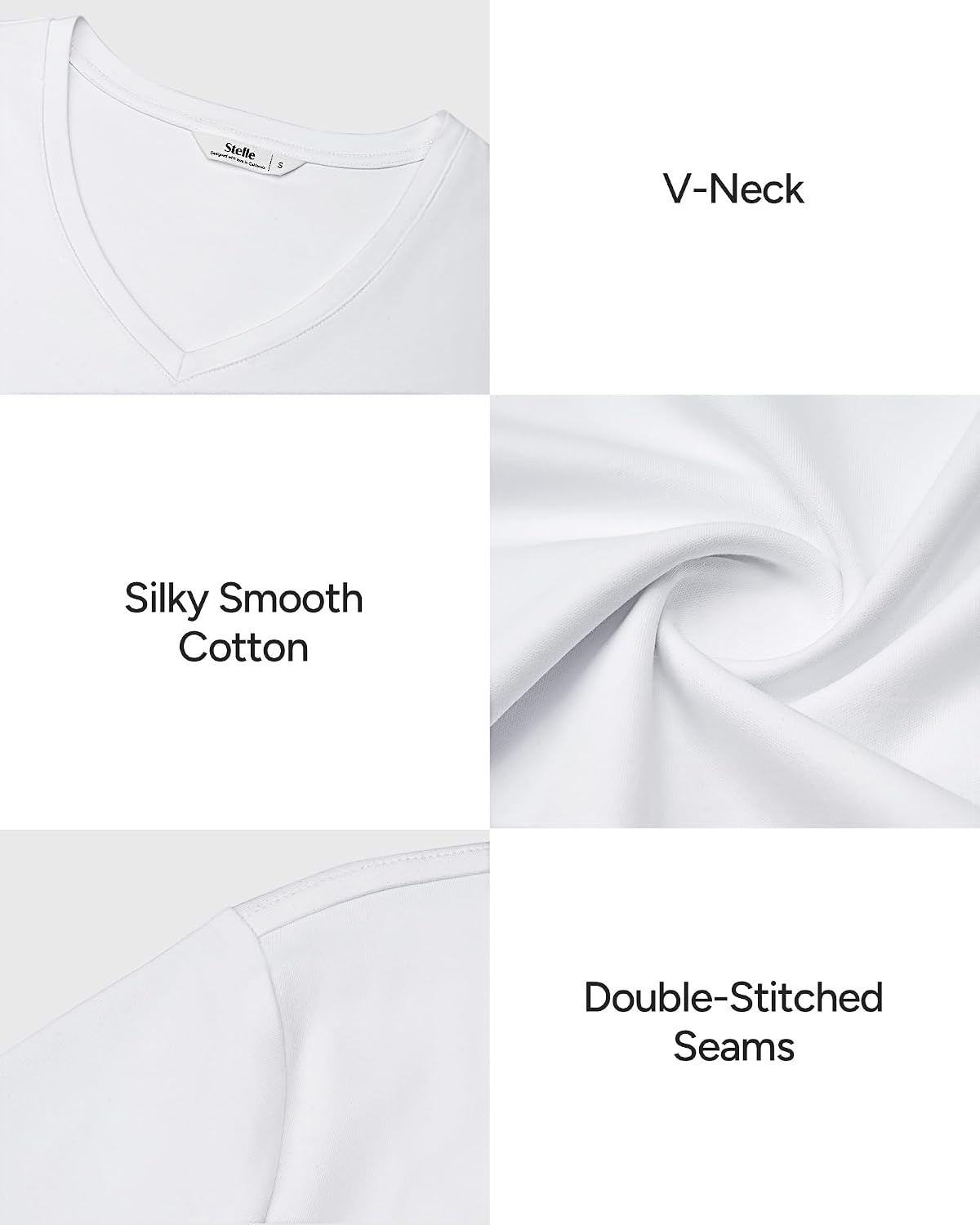 Stelle Women’s Cotton V-Neck T Shirt Short Sleeve Basic Tees Casual Tops(White)