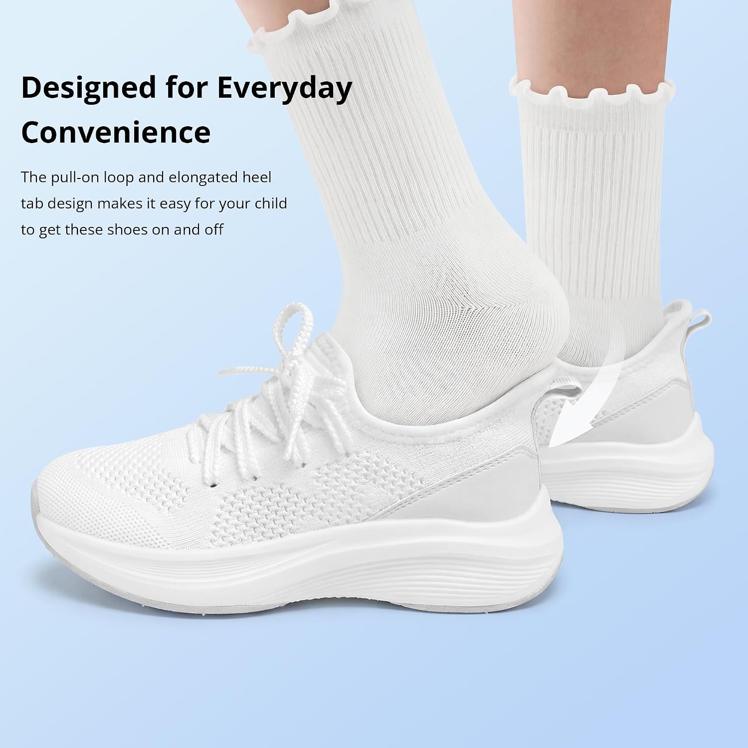Stelle Girls Tennis Shoes with Slip-On Kids Running Shoes(White)