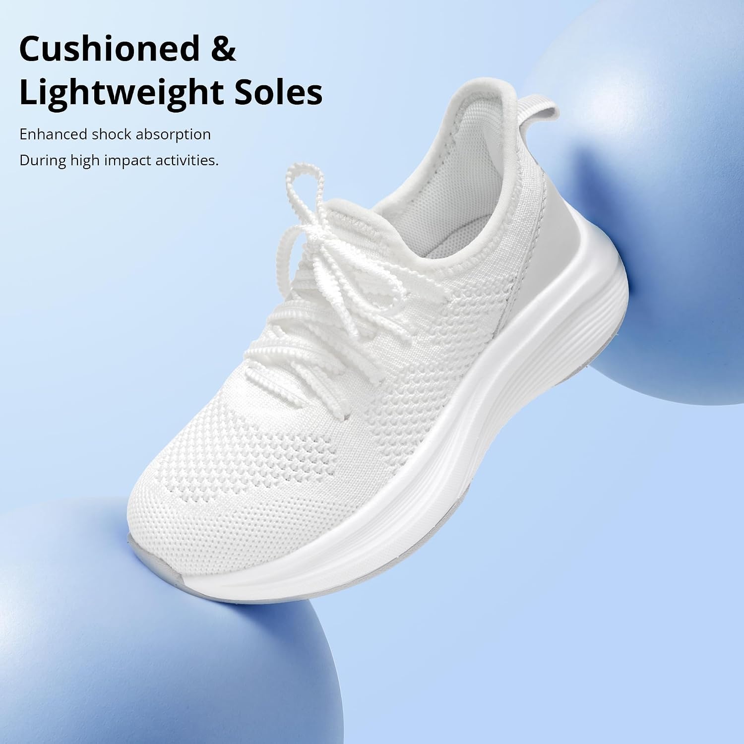 Stelle Girls Tennis Shoes with Slip-On Kids Running Shoes(White)