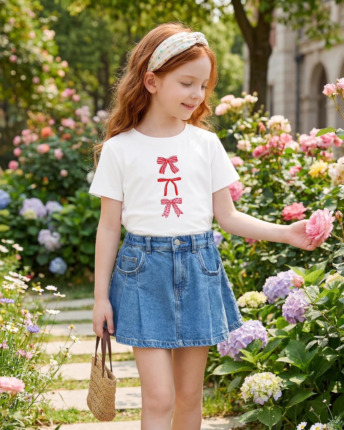 Stelle Girls Graphic T Shirt Cotton Crewneck Short Sleeve Casual Tee(Sweet Knot|white)