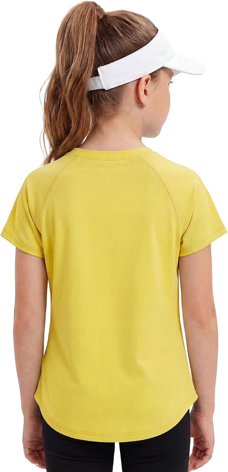 Stelle Athletic Shirts for Girls Short Sleeve Soccer Active Tshirts Kids(Yellow)