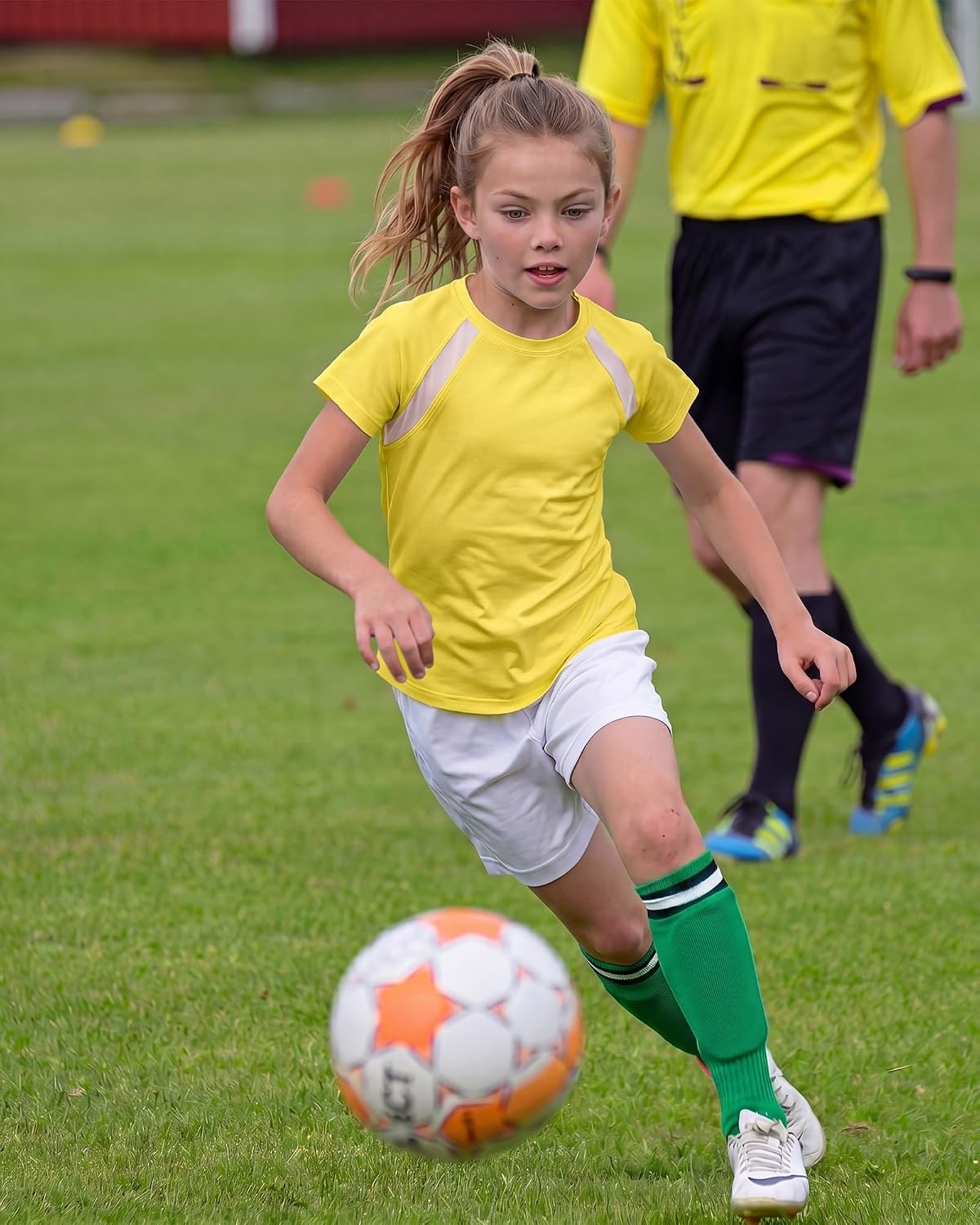 Stelle Athletic Shirts for Girls Short Sleeve Soccer Active Tshirts Kids(Yellow)