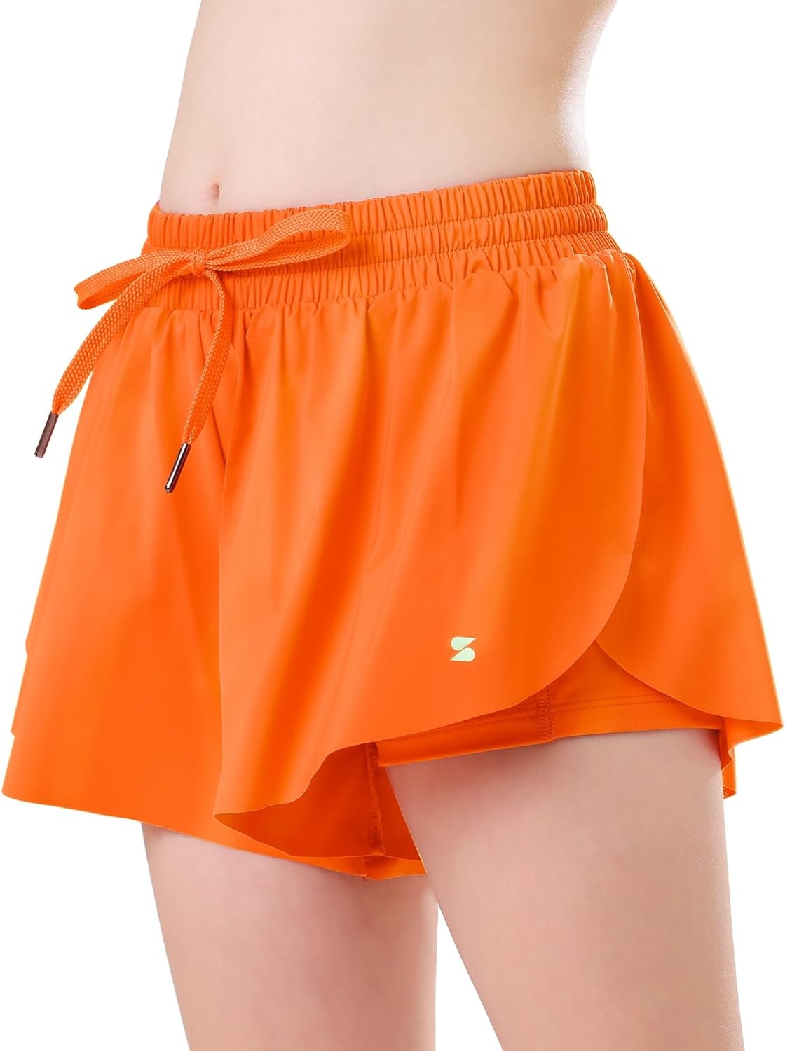 Stelle Girls Flowy Shorts with Pockets Athletic Running Skirt High Waist Butterfly 2 in 1 Sports Short 5-16 Years(Orange)