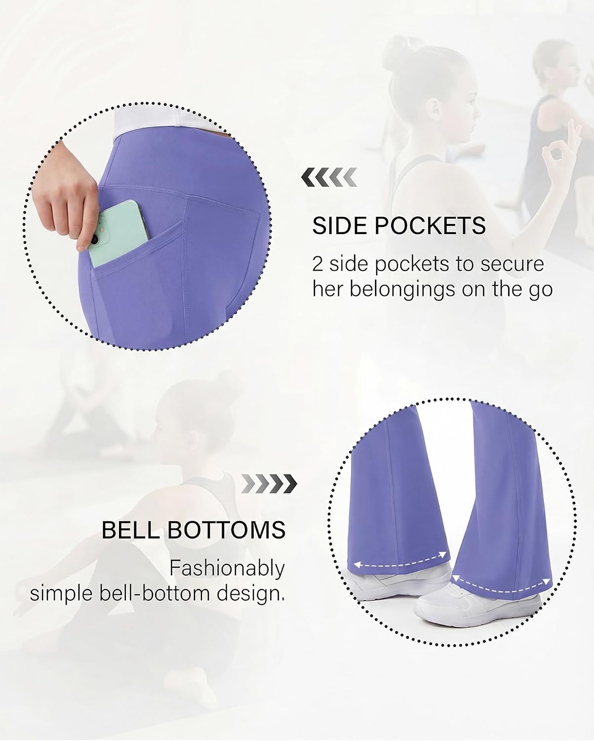 Stelle Girls Flare Leggings with Pockets High Waisted Yoga Dance Pants | Soft 4-Way Stretch Fabric,High-Waisted Fit,Two Side Pockets,Moisture-Wicking,Flared Leg Design for Dance,Yoga Everyday Wear(Periwinkle)