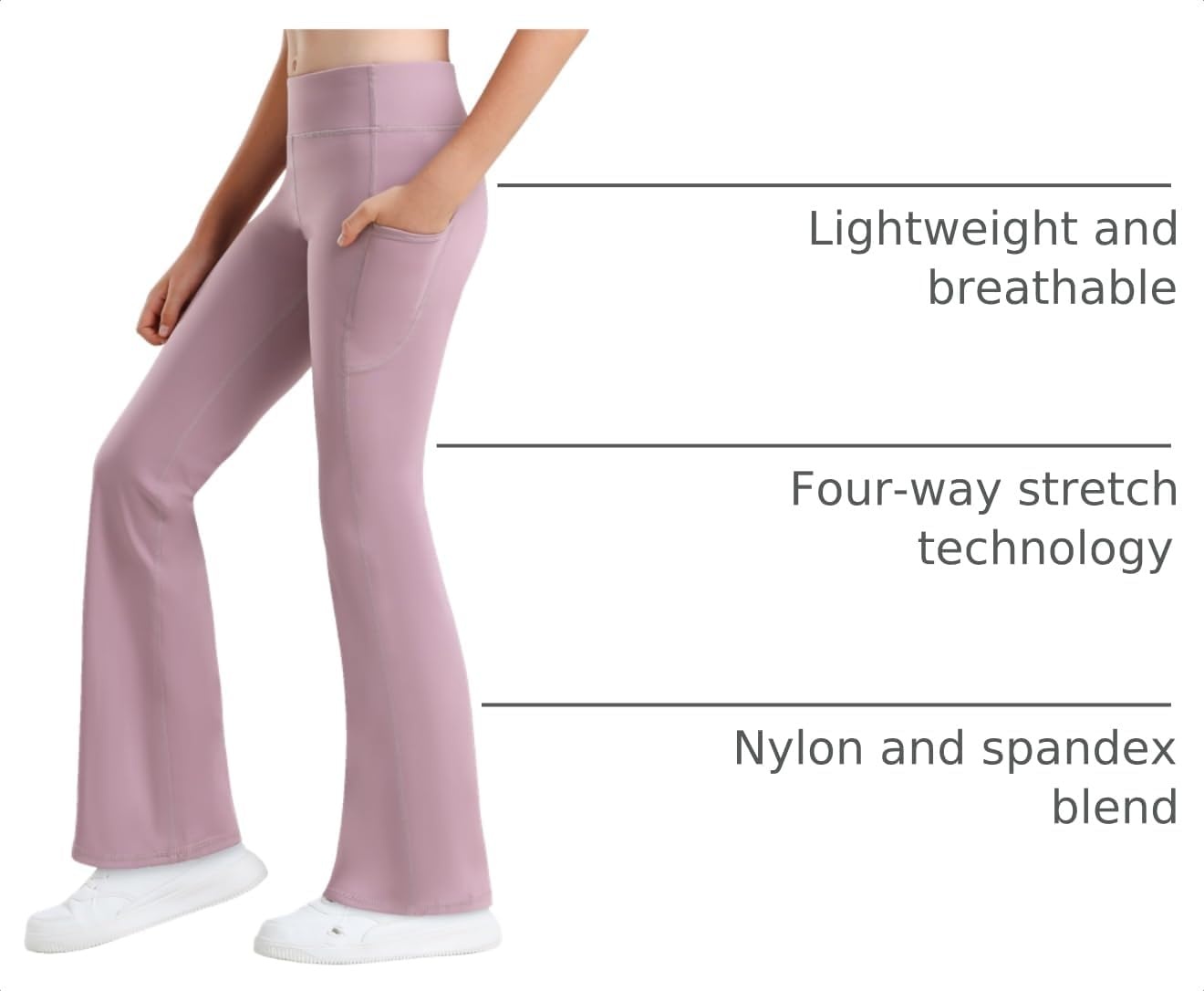 Stelle Girls Flare Leggings with Pockets High Waisted Bootcut Yoga Pants(05-b5-dusty Lavender)