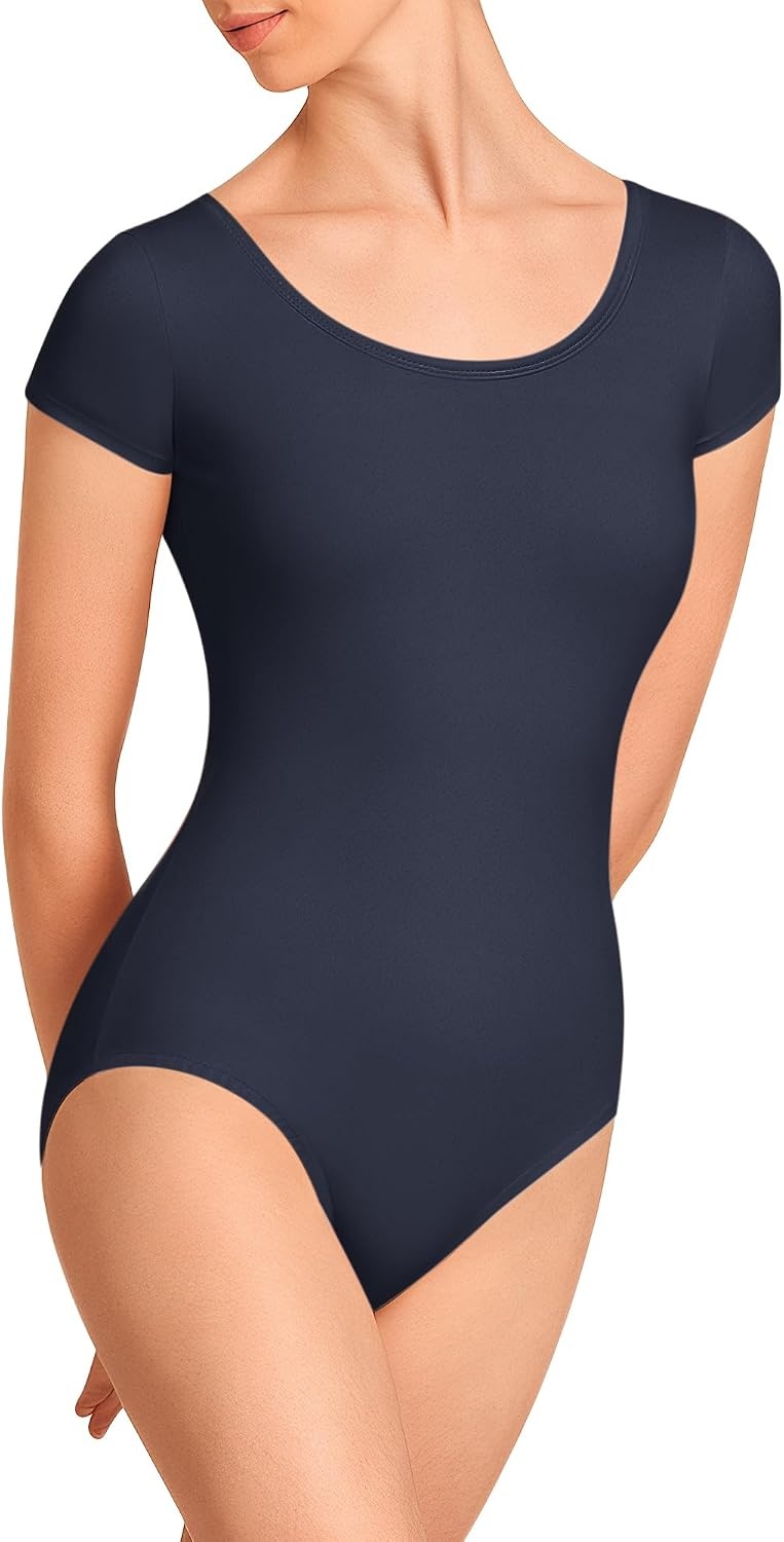Stelle Women’s Ballet Leotard for Dance Scoop Neck Double Lined Bodysuit(Navy)