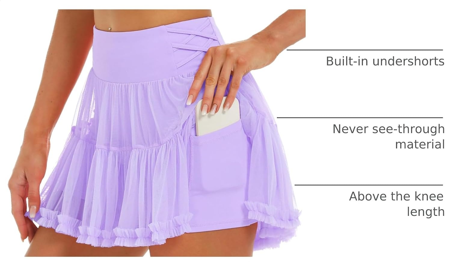 Stelle Women’s High Waist Athletic Skorts with Shorts Pockets Ruffle Flowy Mini Cake Skirt Layered Pleated Cute Casual Summer(Lilac)