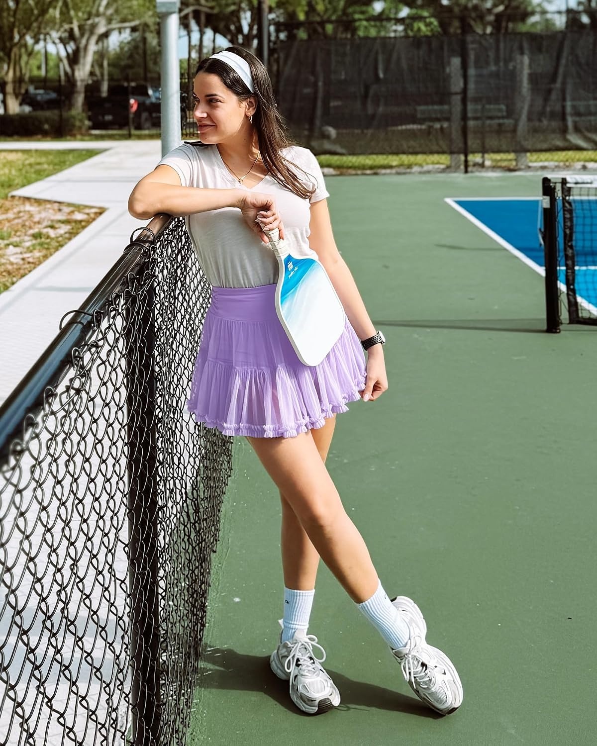 Stelle Women’s High Waist Athletic Skorts with Shorts Pockets Ruffle Flowy Mini Cake Skirt Layered Pleated Cute Casual Summer(Lilac)