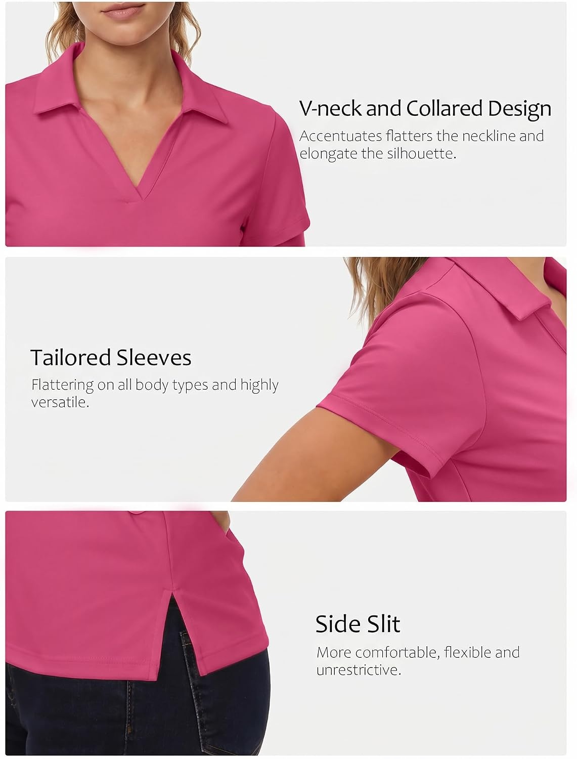 Stelle Womens Golf Polo Shirts Short Sleeve V Neck Collared Tops Quick Dry Golf Tennis Work Casual Summer Tee(Dreamhouse Pink)