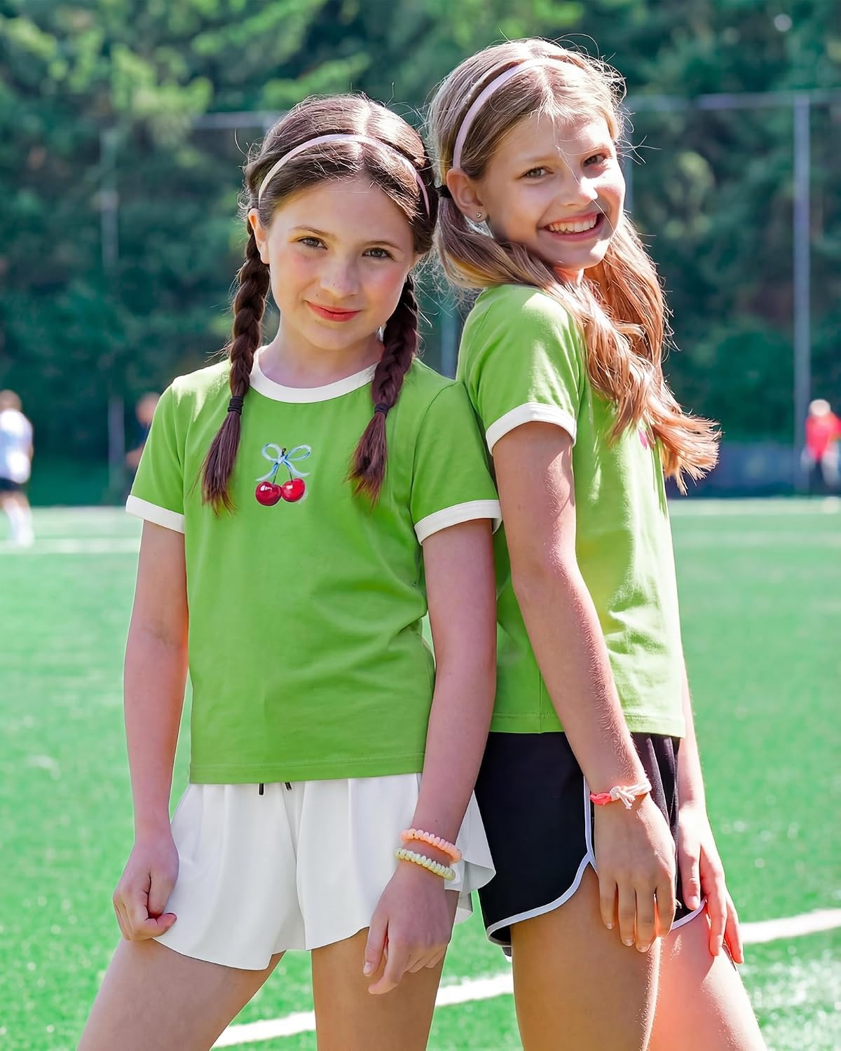 Stelle Girls Retro Graphic T Shirt Soft Stretch Crewneck for School(Very Cherry|green)