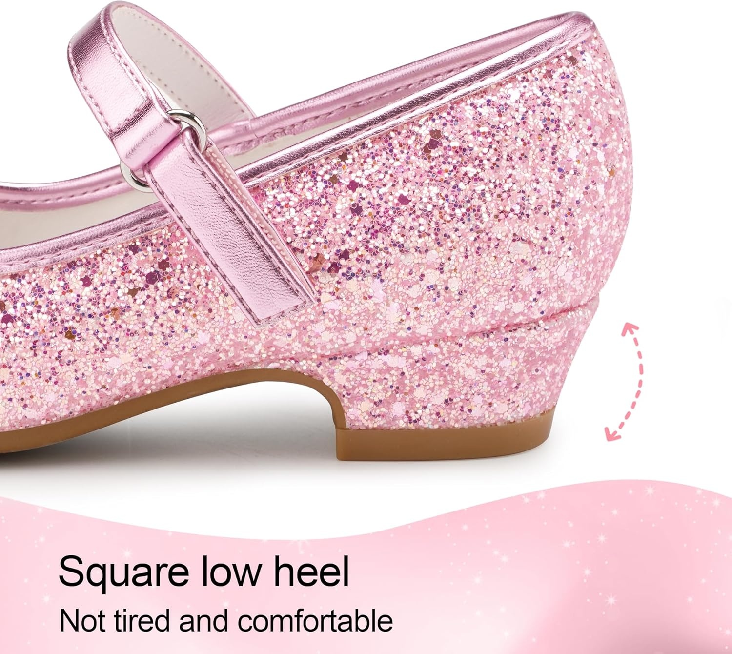 Stelle Girls Dress Shoes Glitter Princess Shoe Flower Mary Jane Low Heels Party Wedding Prom Footwear for Toddler Kids(T08-pink)