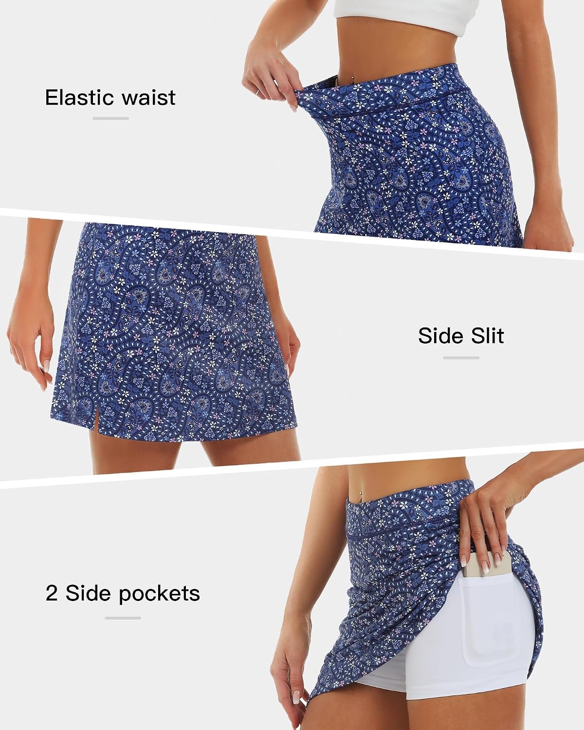 Stelle 17″ Golf Skirts for Women Pickleball Tennis Skorts with 2 Pockets | Athletic Skorts, High Waisted, Tummy Control, Built-In Shorts, Flattering Fit, Side Slits, Running(Whirl Paisley Print)