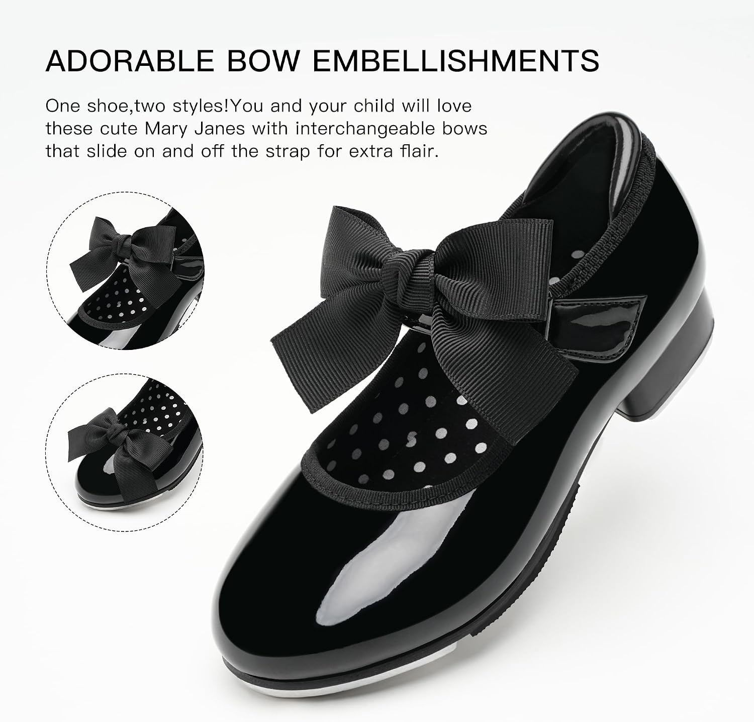 Stelle Toddler Tap Shoes with Detachable Bow(Toddler/Little Kid/Big Kid)(Black)