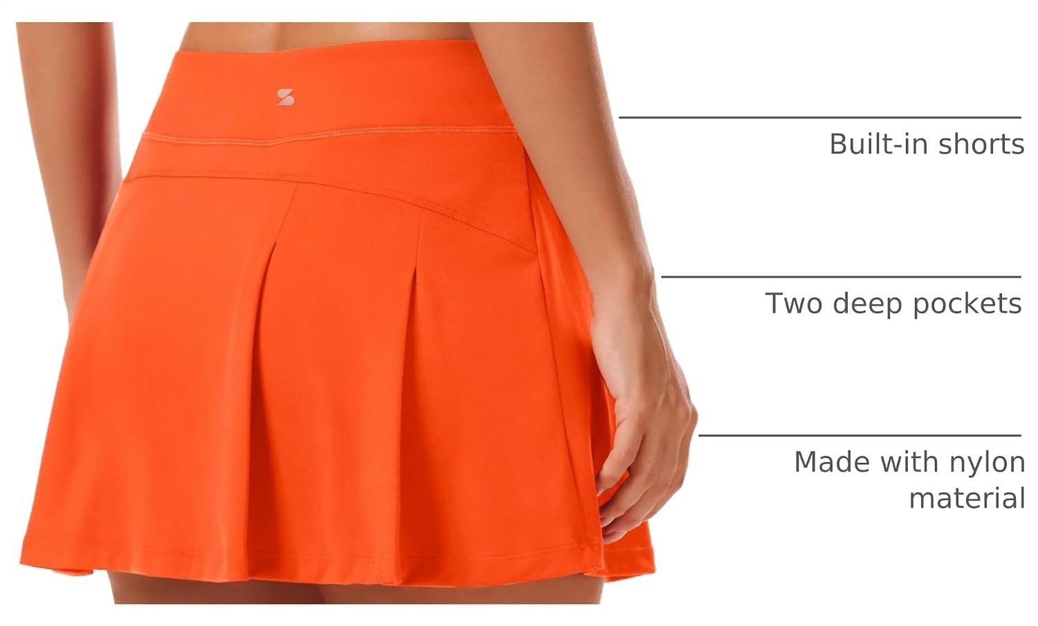 Stelle Women Tennis Skirt High Waisted Athletic Golf Skorts with Pockets(Orange)