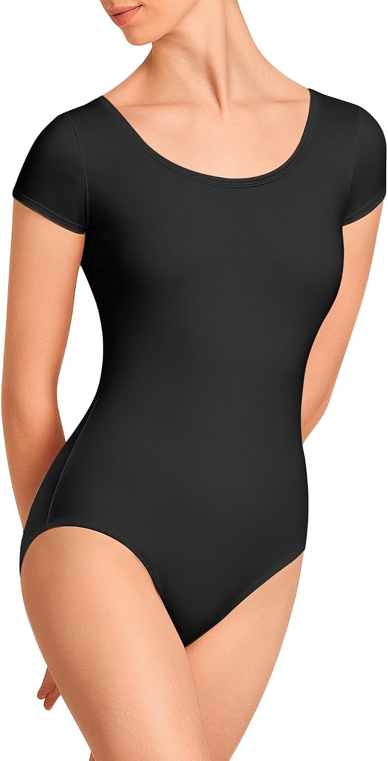 Stelle Women’s Ballet Leotard for Dance Scoop Neck Double Lined Bodysuit(Black)