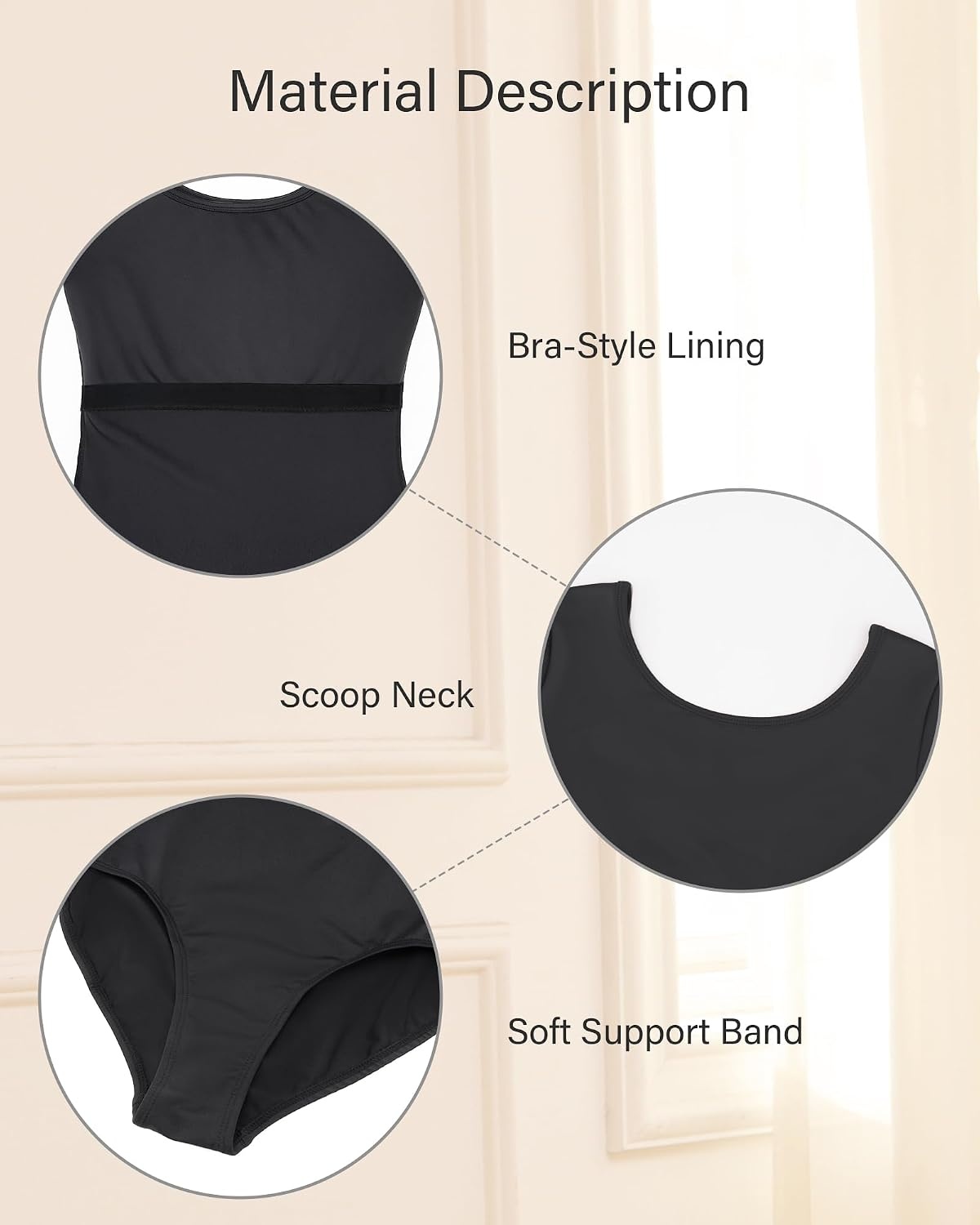 Stelle Women’s Ballet Leotard for Dance Scoop Neck Double Lined Bodysuit(Black)