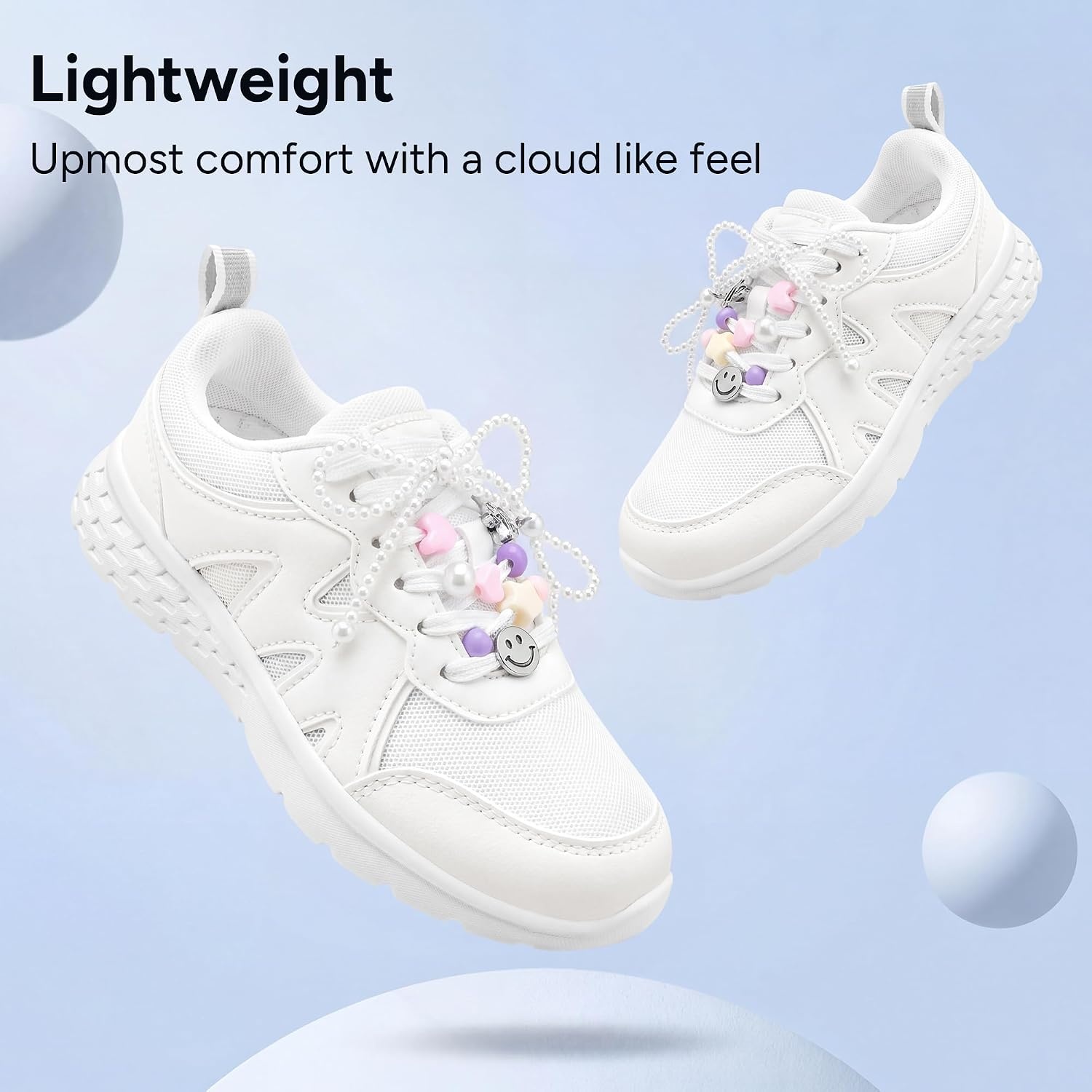 Stelle Girls Tennis Shoes with DIY Charms(White+charms)