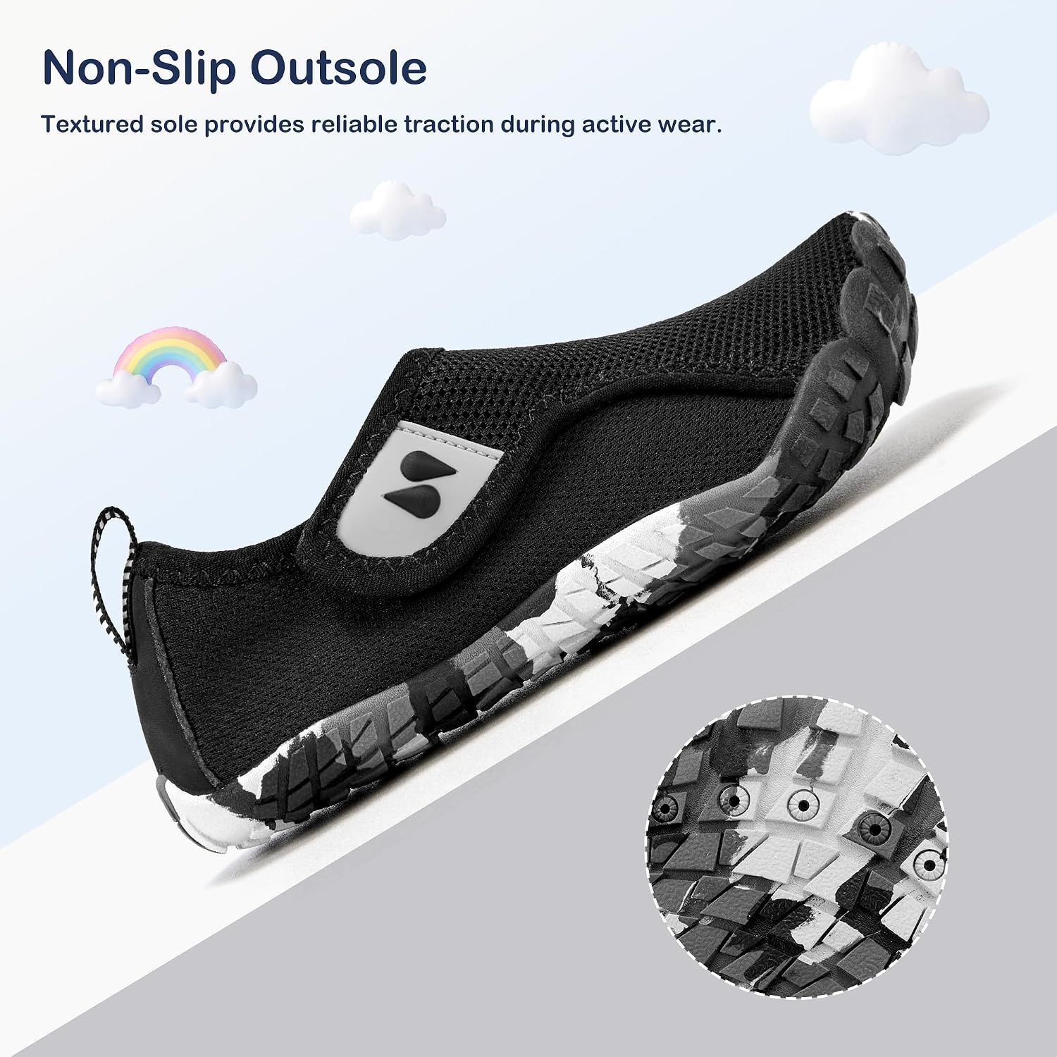 Stelle Toddler Water Shoes Kids Barefoot Non-Slip(Black)