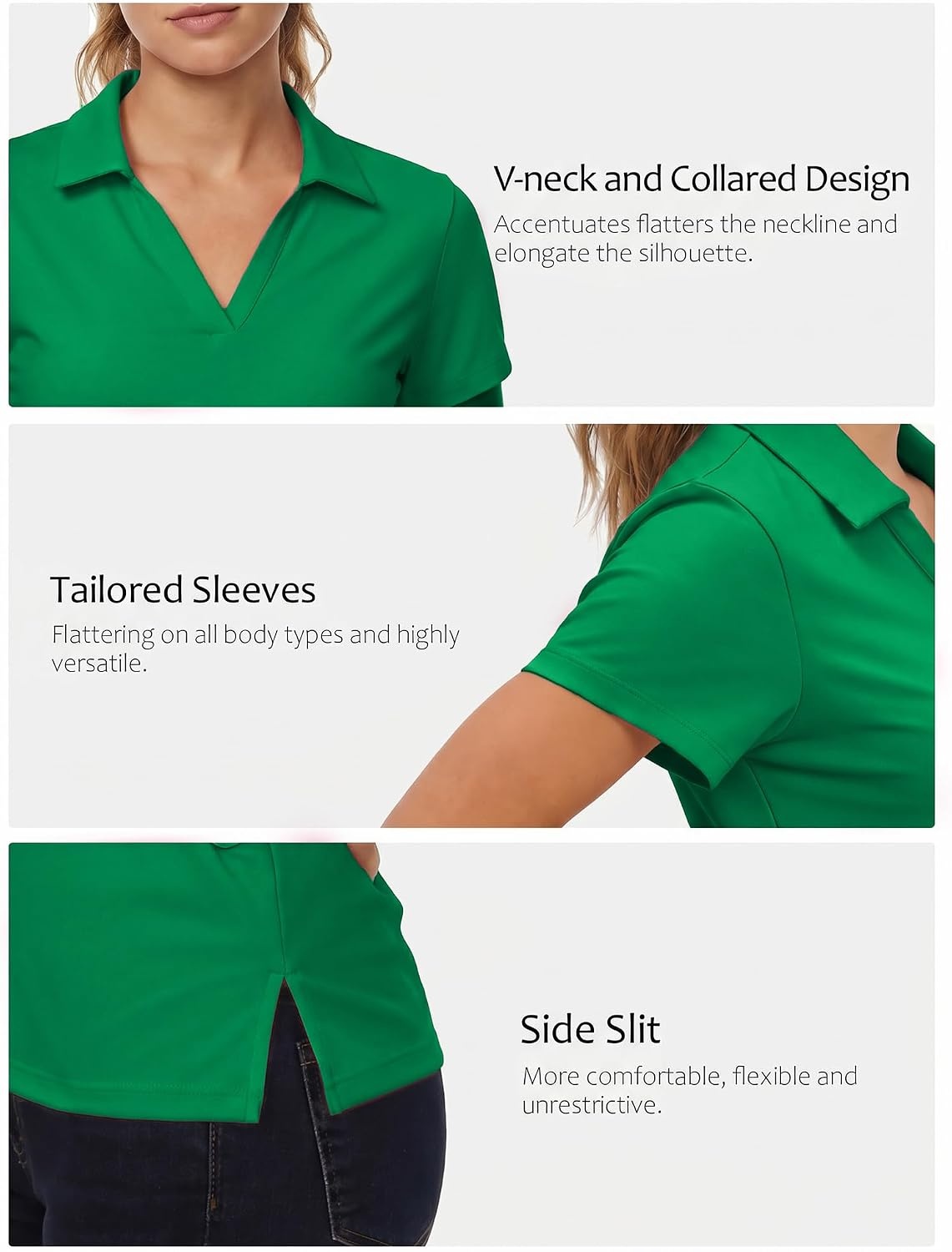 Stelle Womens Golf Polo Shirts V Neck UPF50+ Quick Dry Business Casual Tops | Moisture wicking, Four-way stretch, Wrinkle resistant, Golf, Tennis, Pickleball, Lightweight performance(Kelly Green)