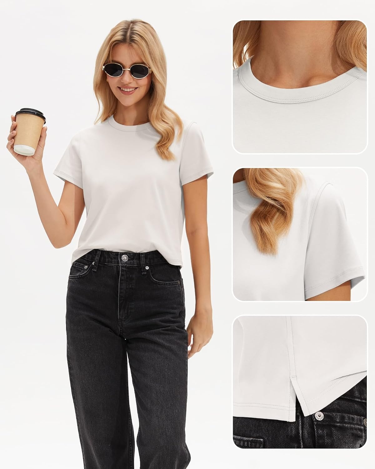Stelle Women’s Short Sleeve Crewneck T-Shirts Cotton Basic Tees Summer Casual Solid Crop Tops(White)