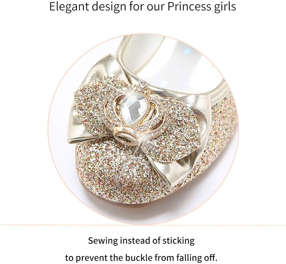 Stelle Girls Dress Shoes Glitter Princess Shoe Flower Mary Jane Low Heels Party Wedding Prom Footwear for Toddler Kids(T13-gold Glitter)