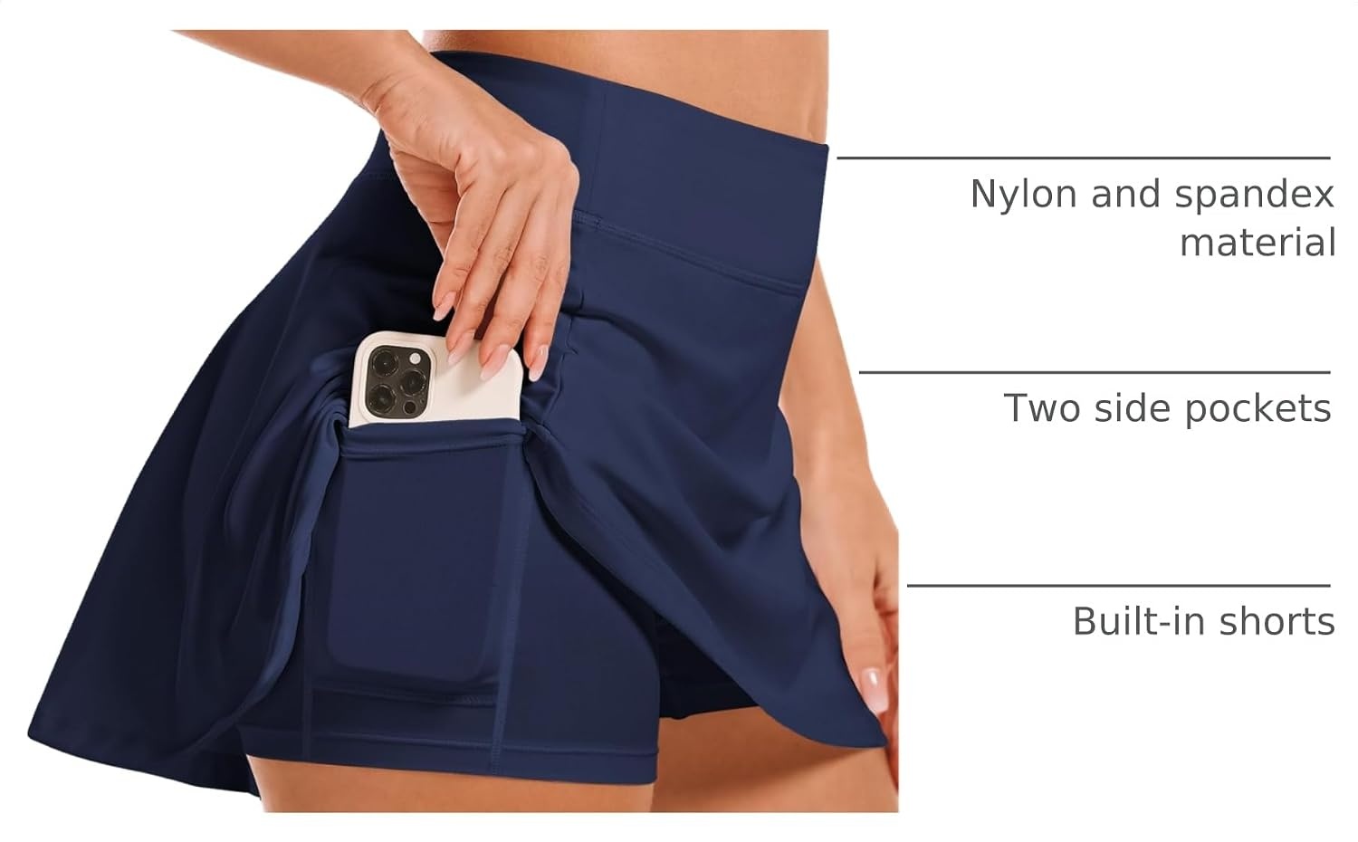 Stelle Women’s Tennis Golf Skirts High Waisted Athletic Skorts with Pockets | Built-In Shorts, Athletic Skirt, Tummy Control, Stretchy, Running, Pickleball, Workout, Casual, Skorts for Woman(Navy)