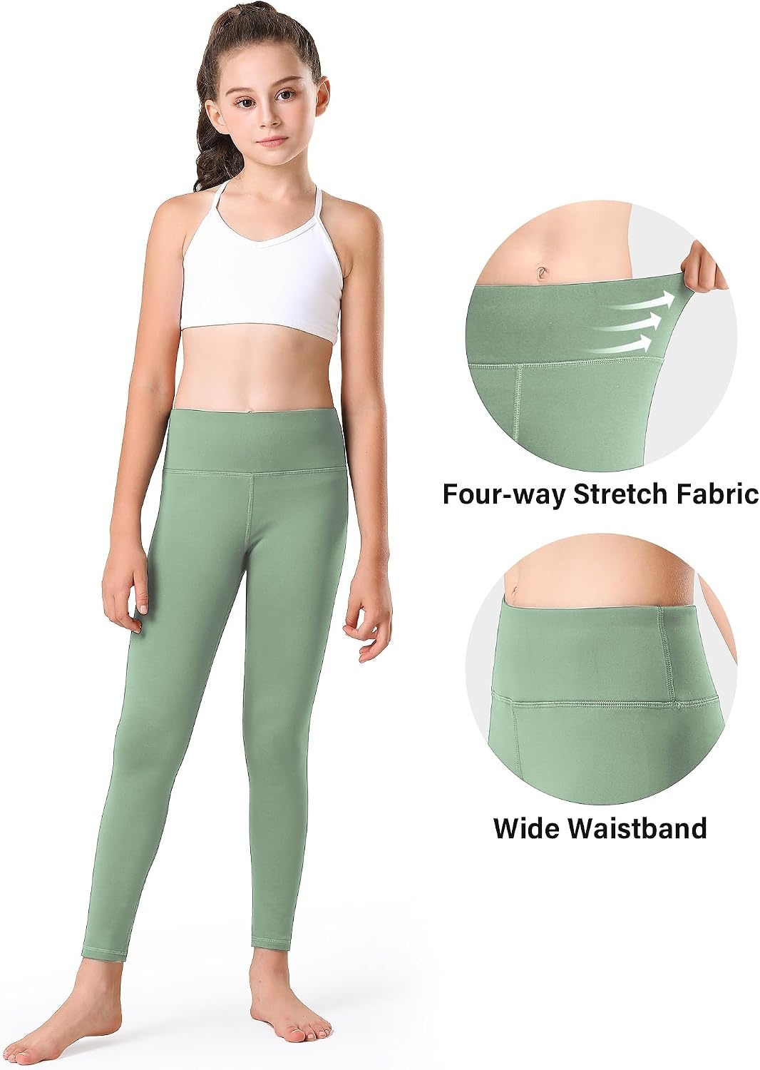 Stelle Girls Fleece Lined Leggings with Hidden Pocket High Waisted Pants(Jade Green)